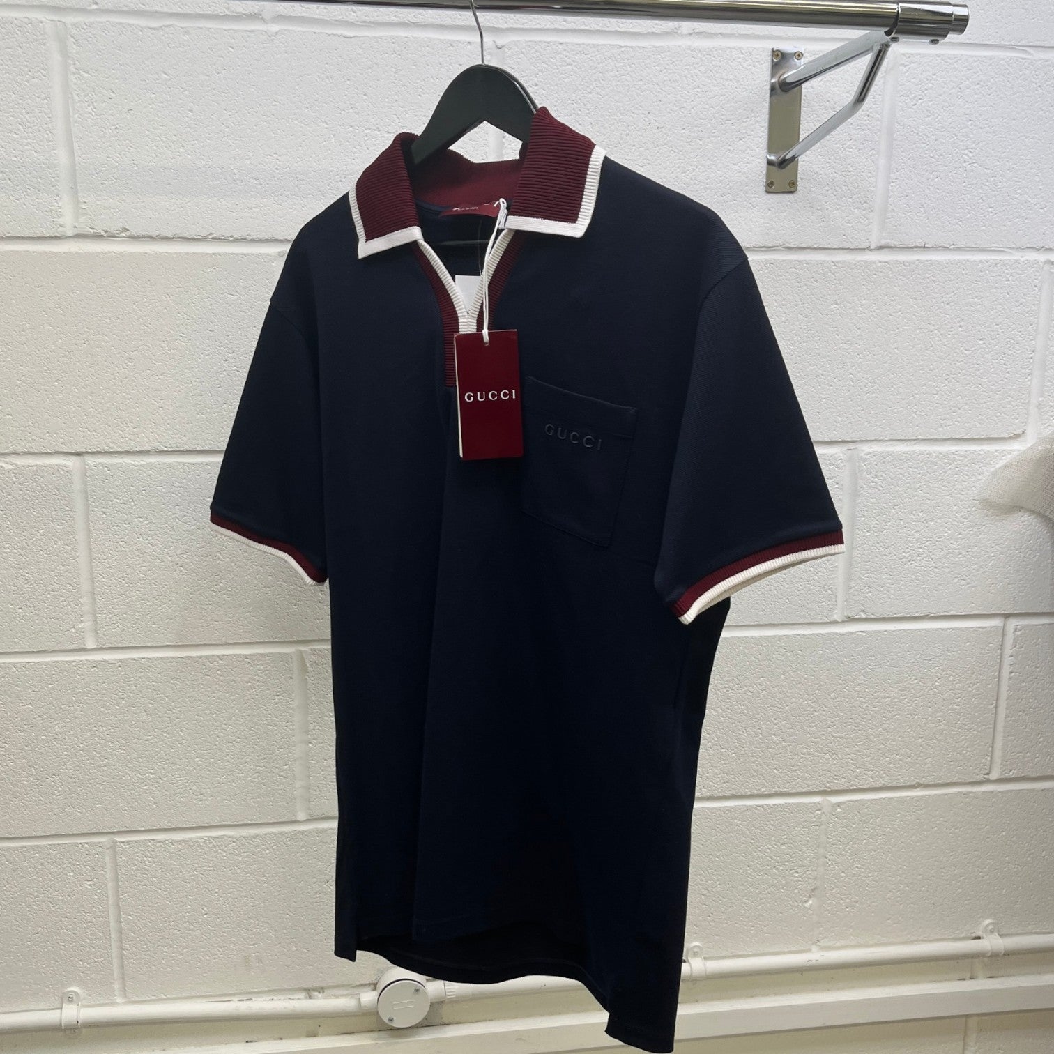 Men's Embroidered Logo Pique Polo Shirt Navy Size L