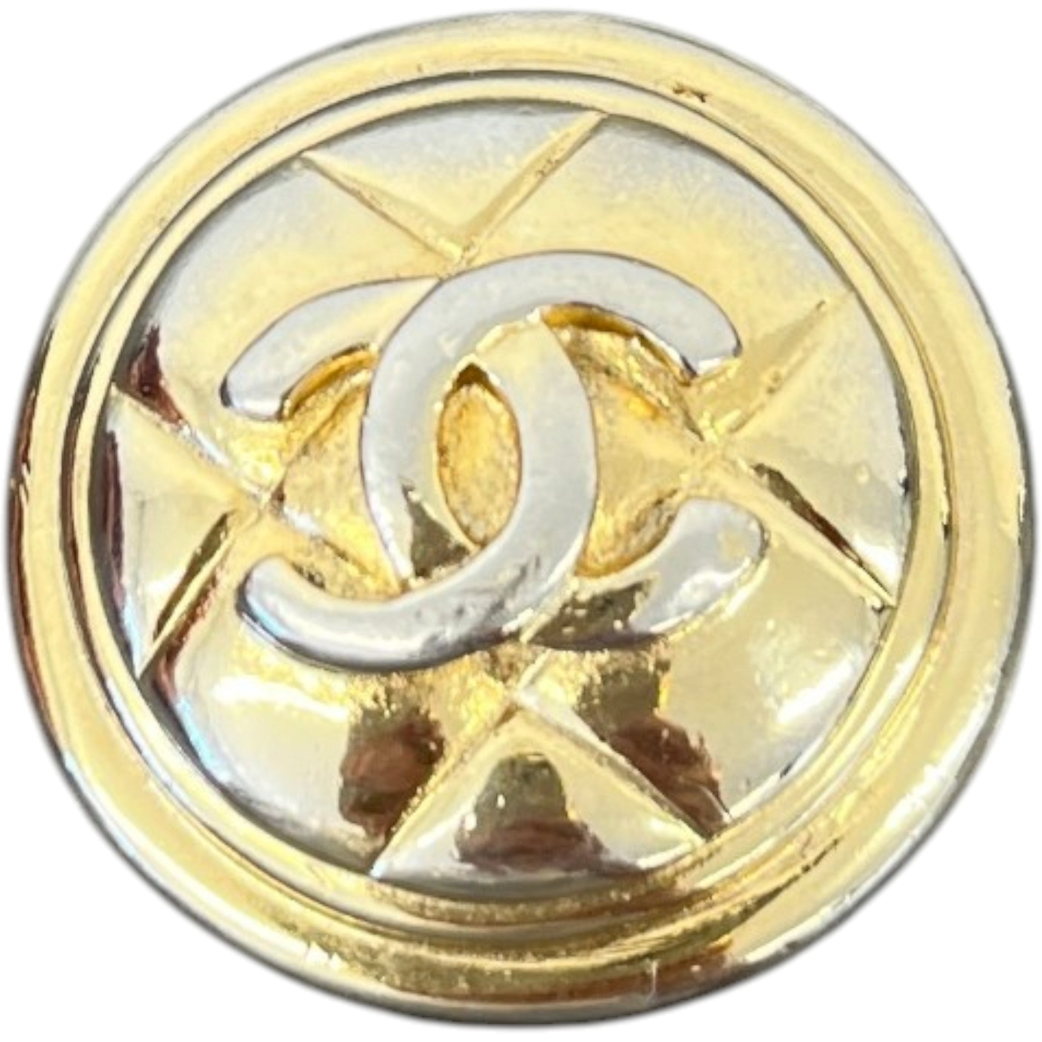 Women's Clip On Cc Logo Button Earrings Gold