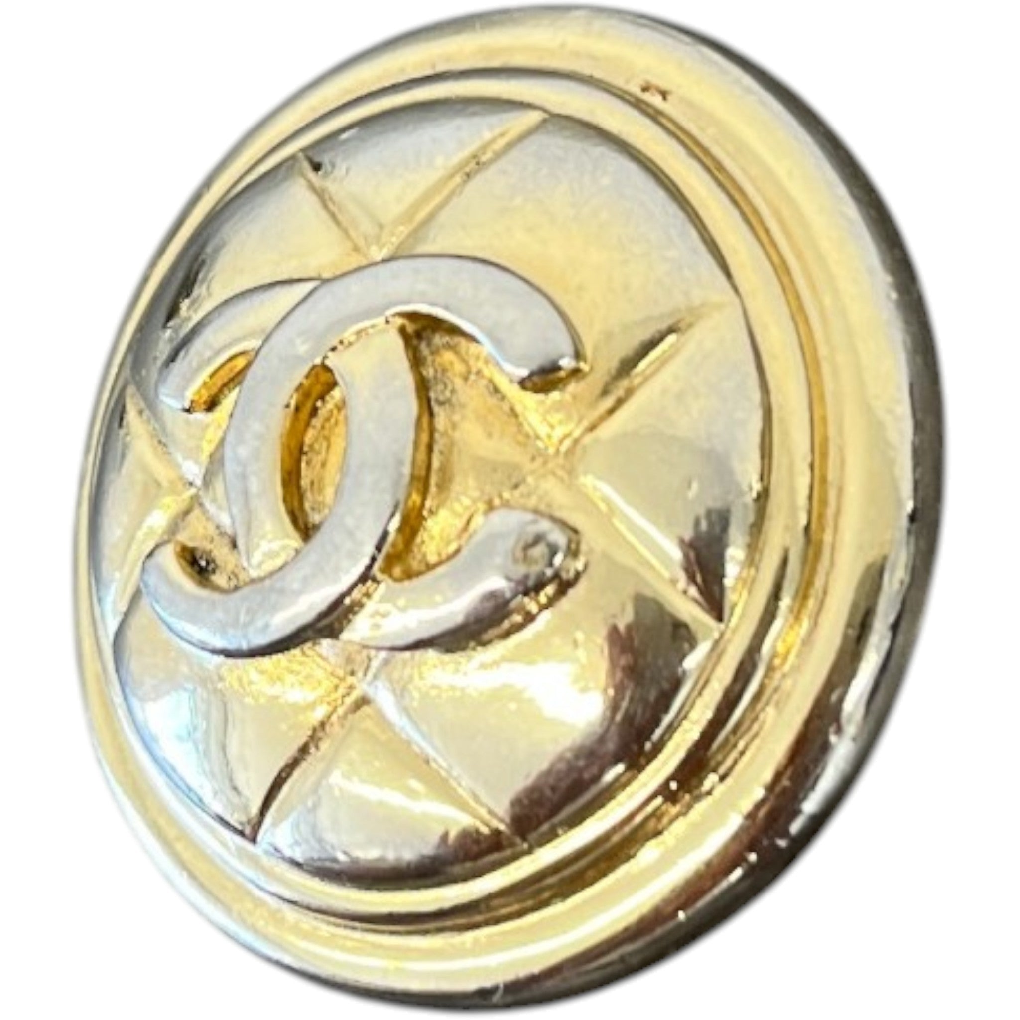 Women's Clip On Cc Logo Button Earrings Gold