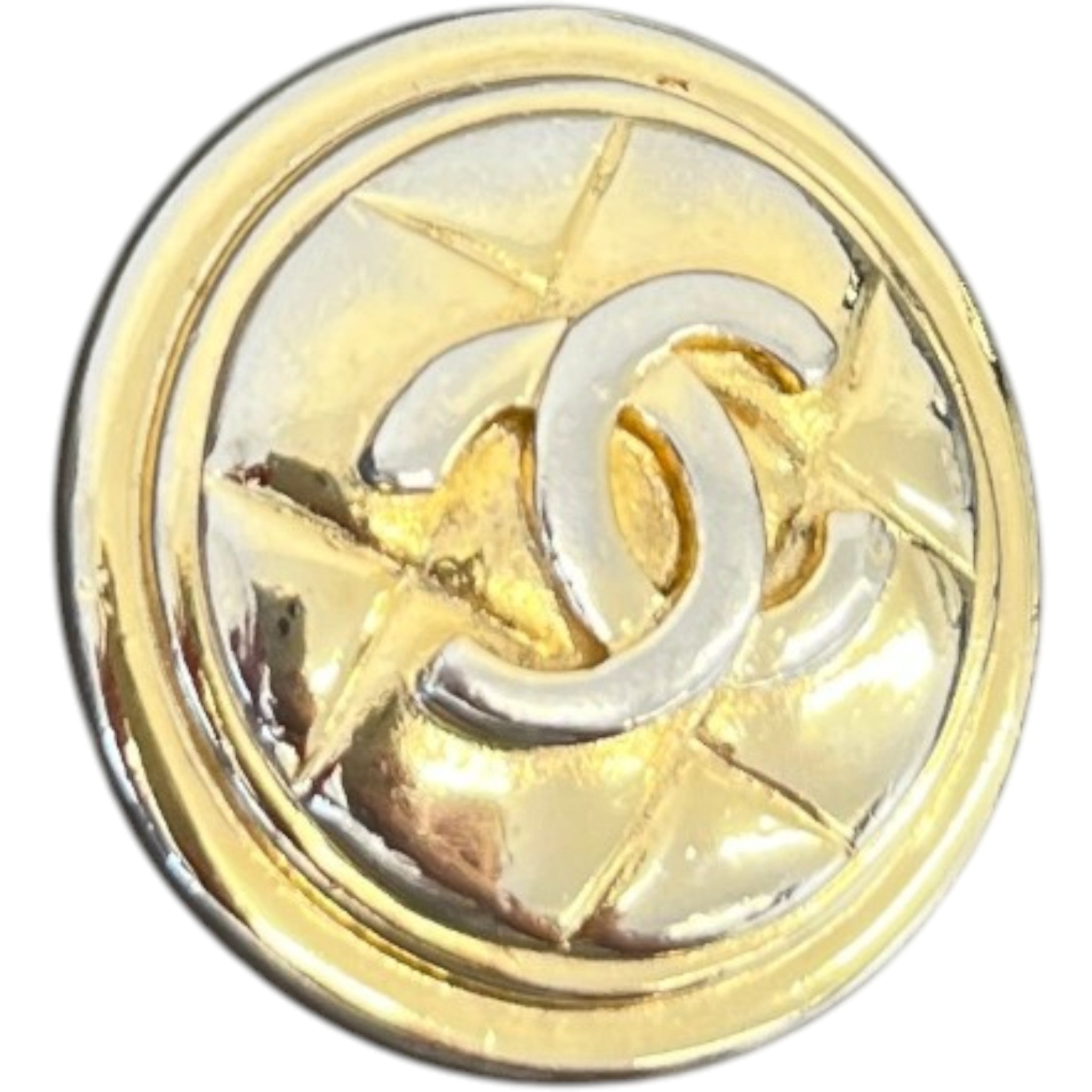 Women's Clip On Cc Logo Button Earrings Gold