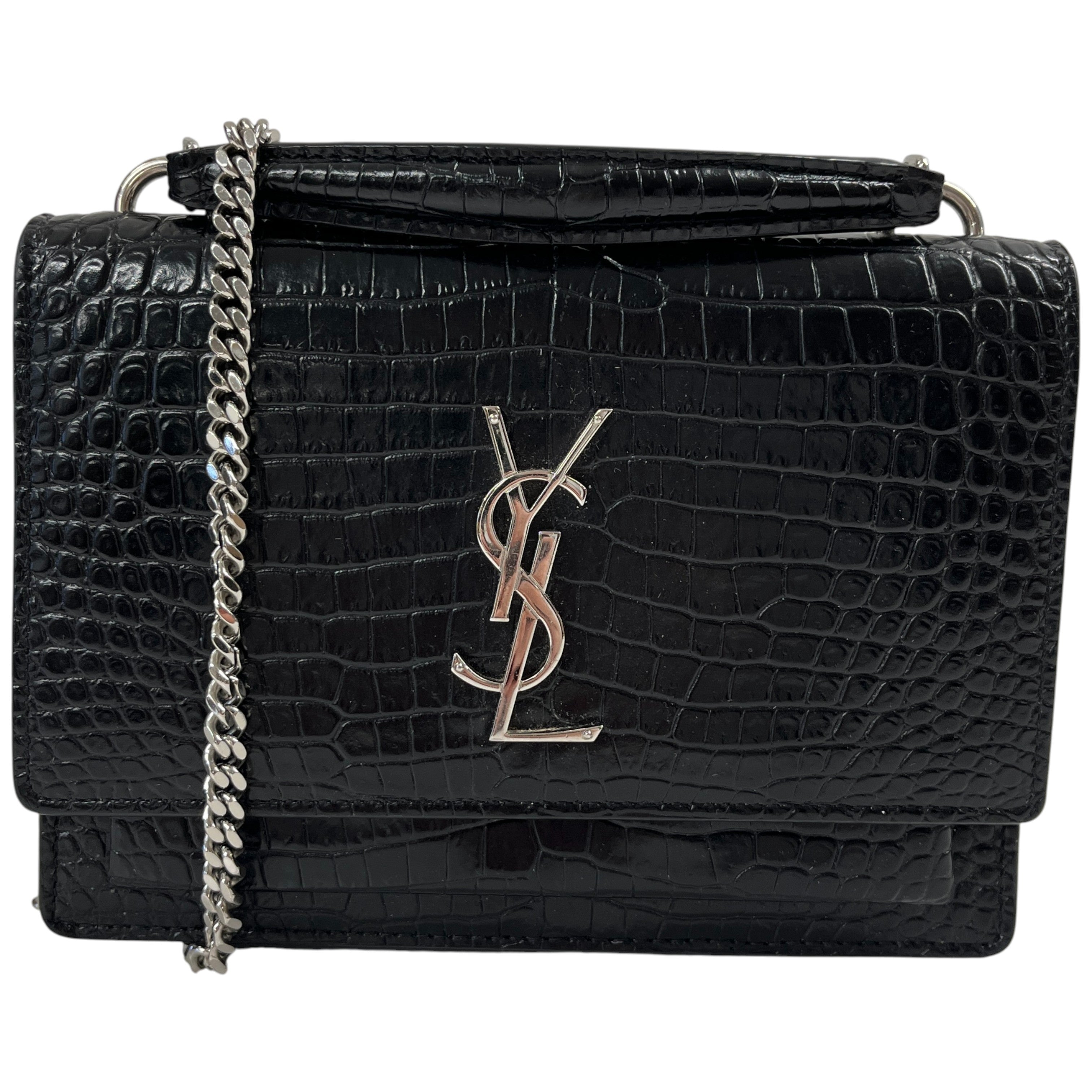 Women's Mini Sunset Croc Embossed Top Handle Bag Black