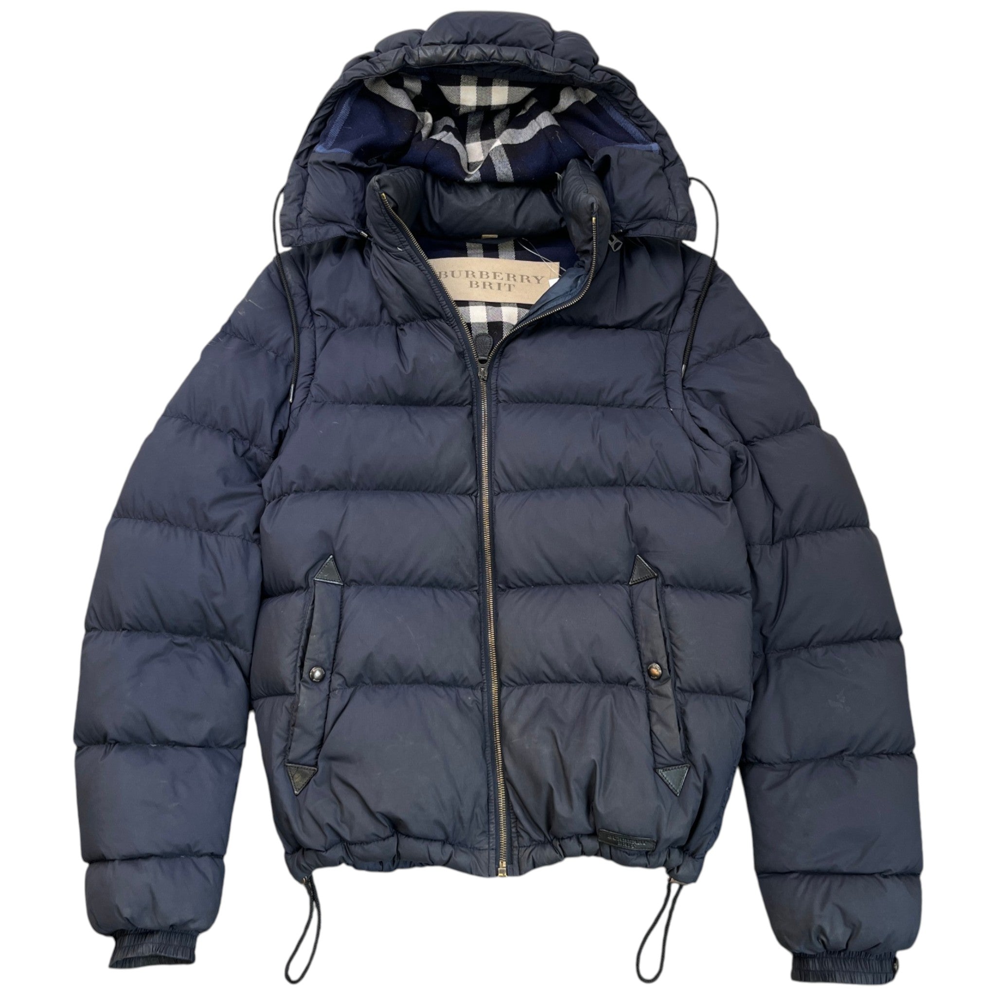 Men's Nova Check Lined Detachable Sleeve Down Jacket Navy Size XS
