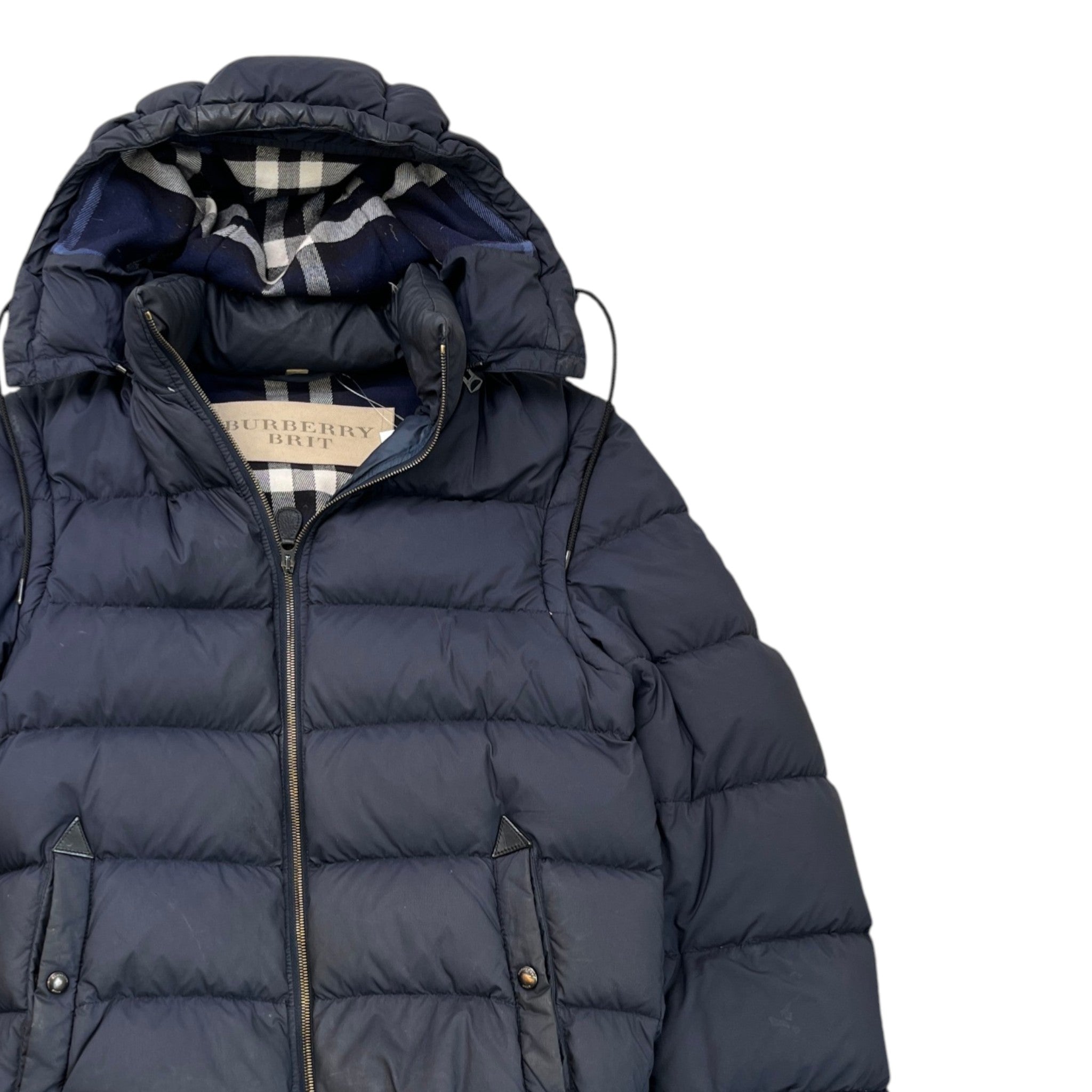 Men's Nova Check Lined Detachable Sleeve Down Jacket Navy Size XS