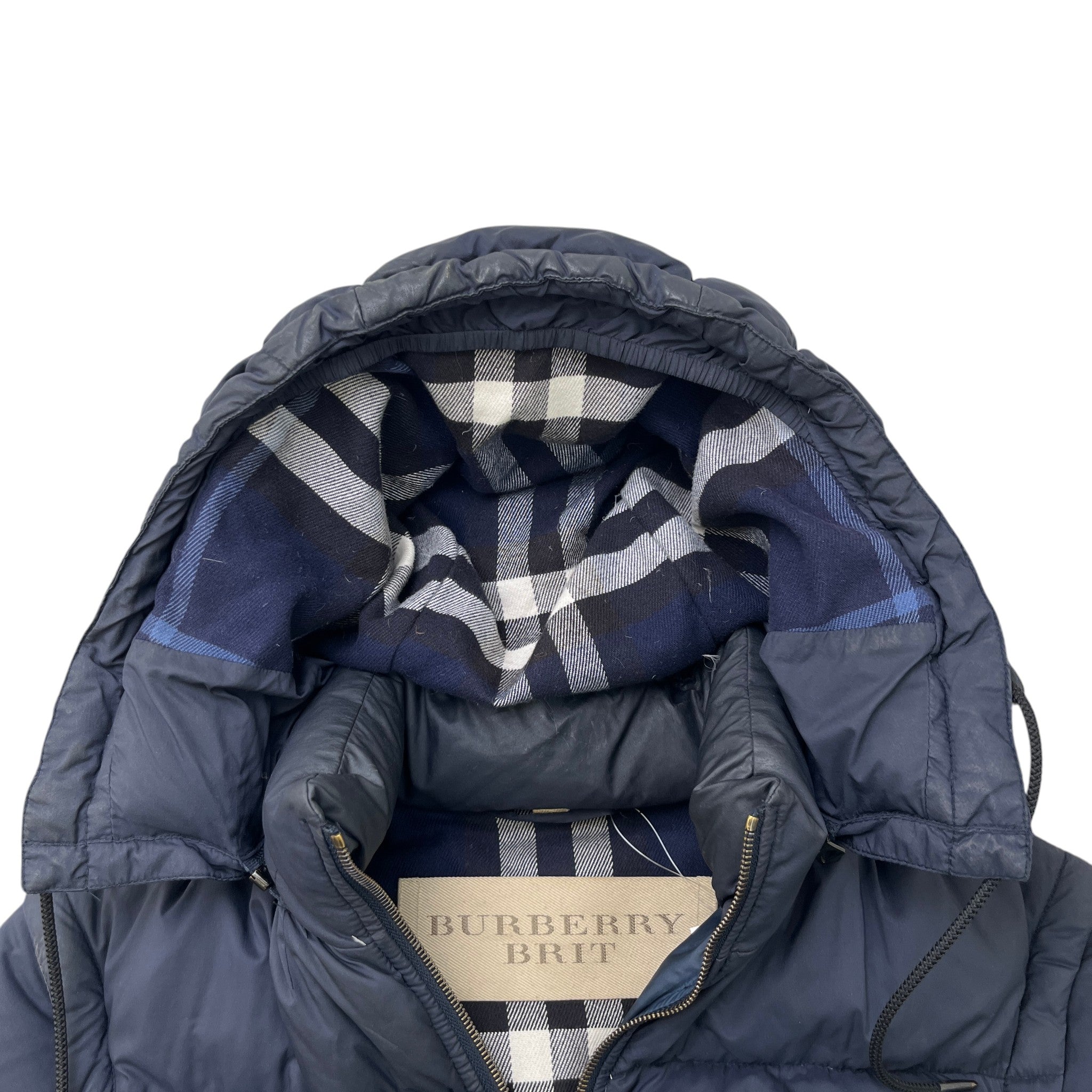 Men's Nova Check Lined Detachable Sleeve Down Jacket Navy Size XS