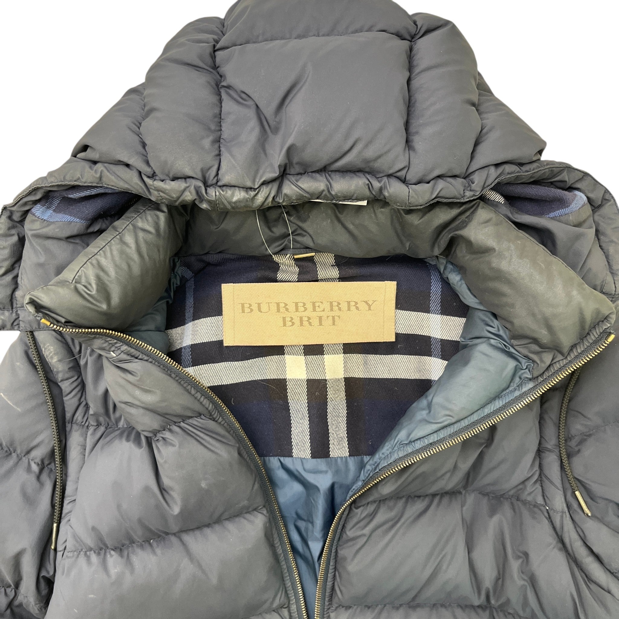 Men's Nova Check Lined Detachable Sleeve Down Jacket Navy Size XS