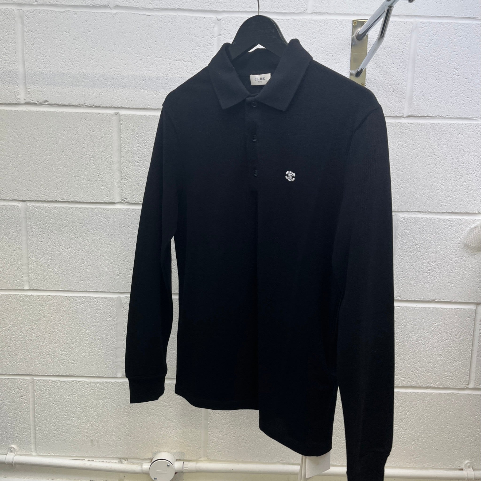 Men's Embroidered Logo Polo Shirt Black Size XS