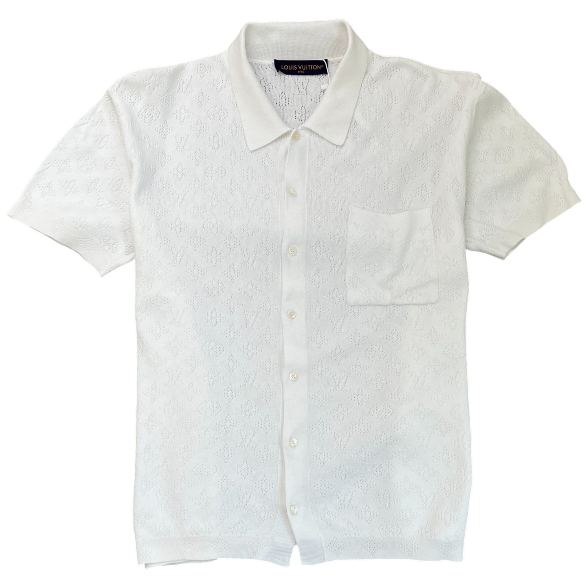 Men's Monogram Pointelle Short Sleeve Shirt White Size M