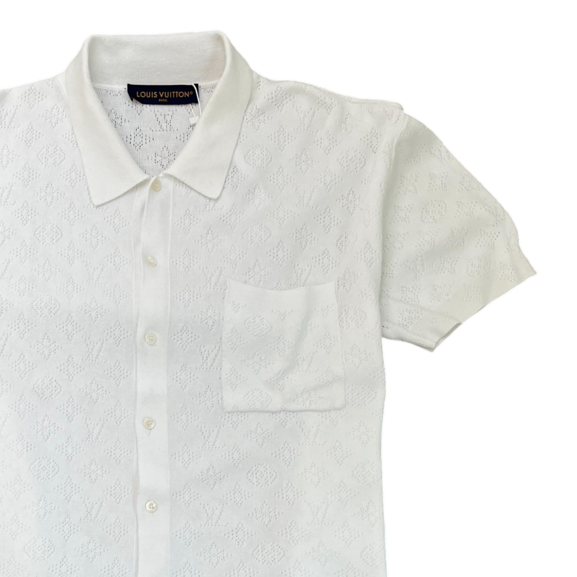 Men's Monogram Pointelle Short Sleeve Shirt White Size M