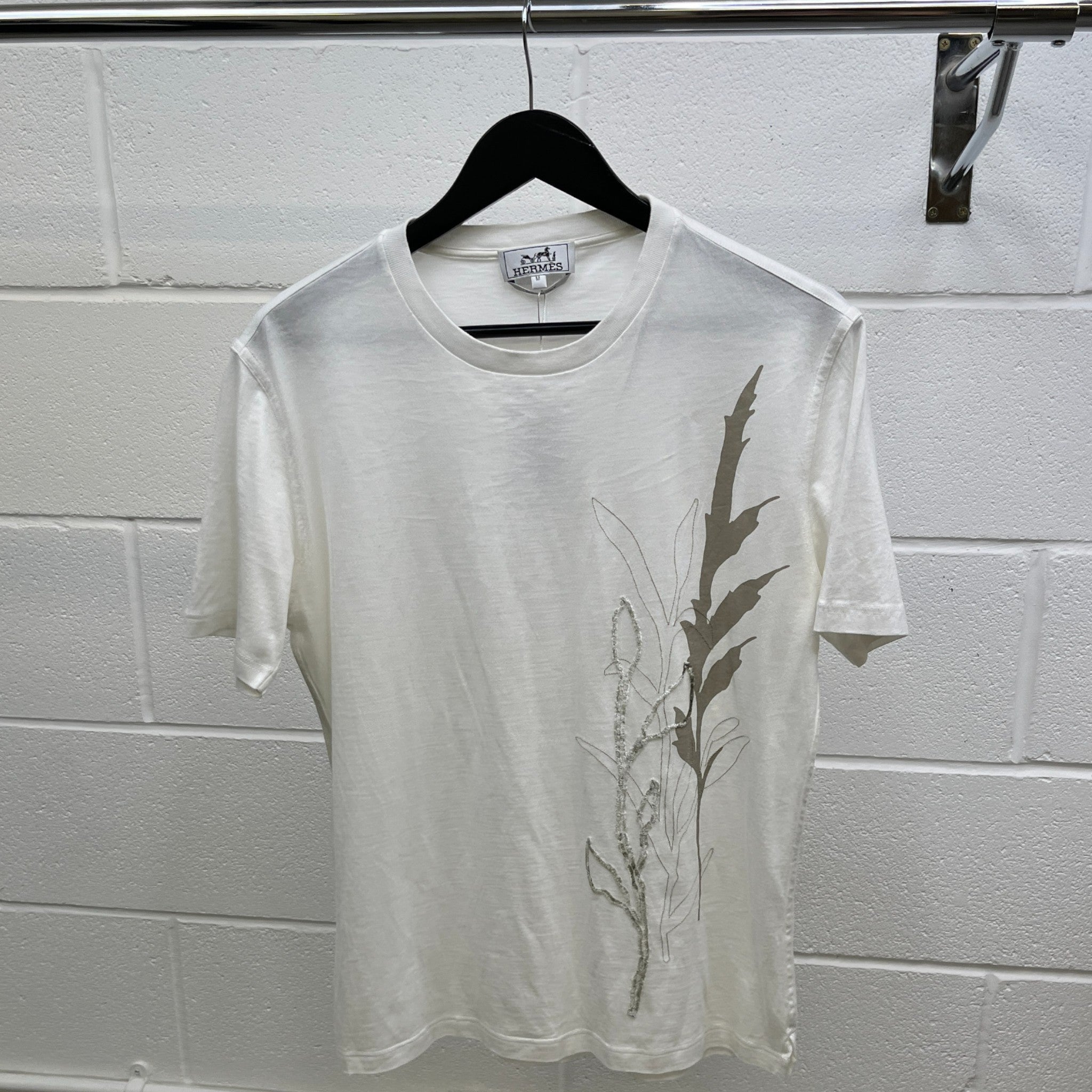 Men's Embroidered Feather Logo T-Shirt White Size M