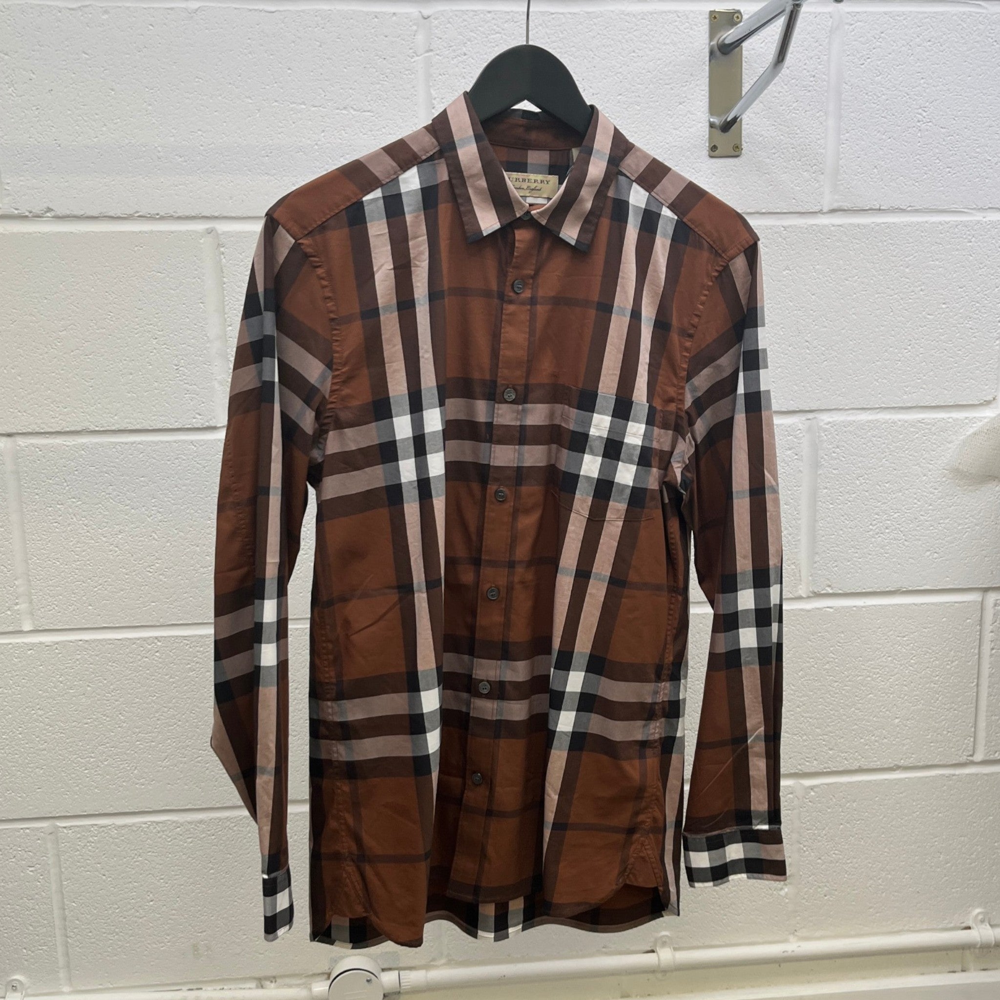Men's Checkered Long Sleeve Shirt Brown Size M