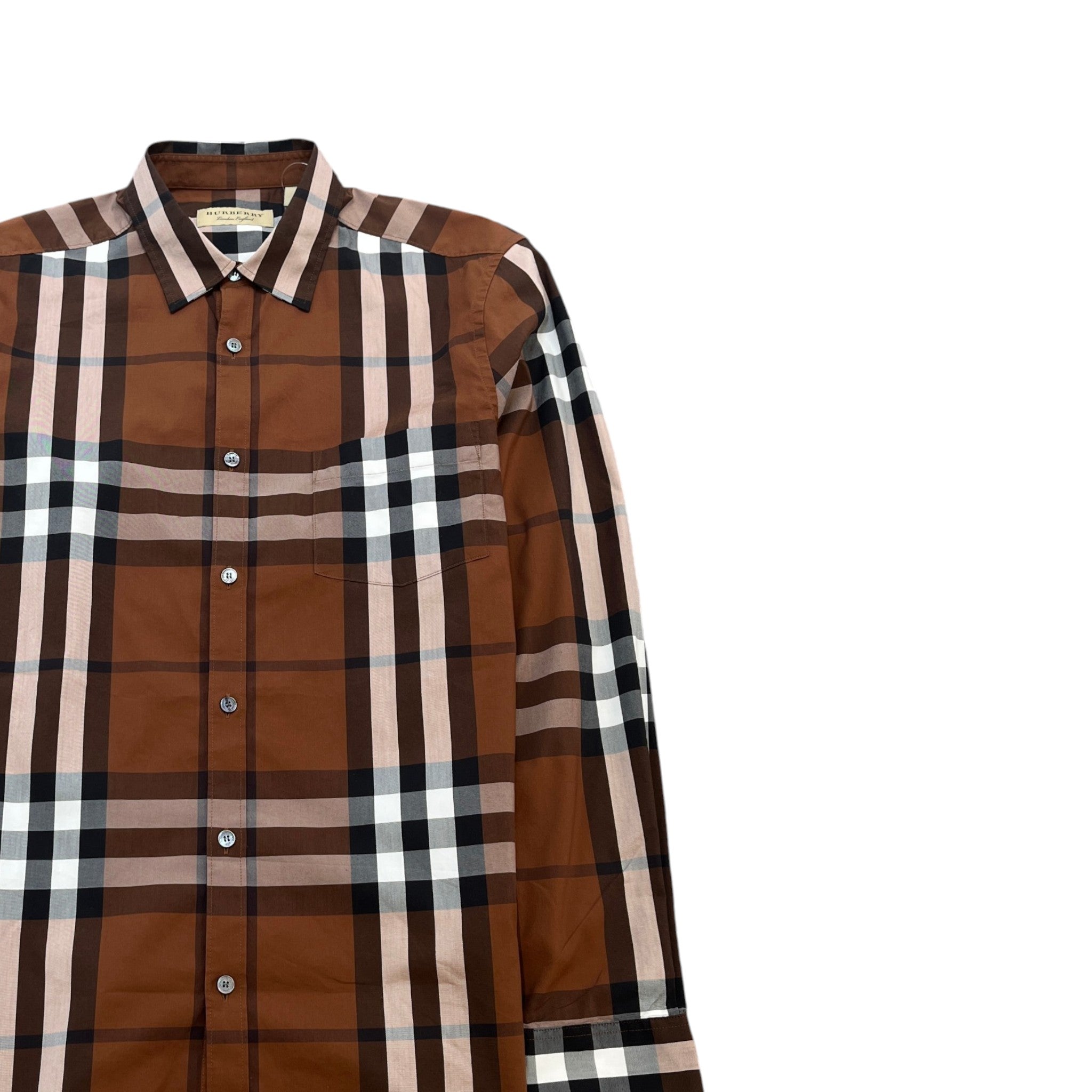 Men's Checkered Long Sleeve Shirt Brown Size M