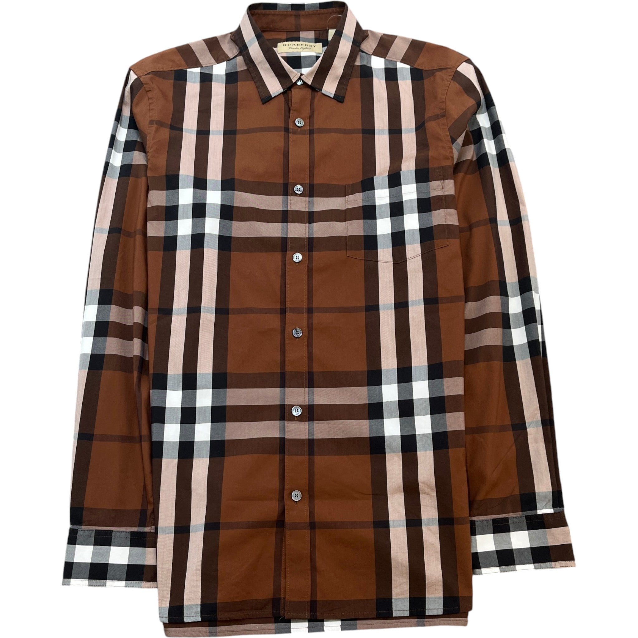 Men's Checkered Long Sleeve Shirt Brown Size M