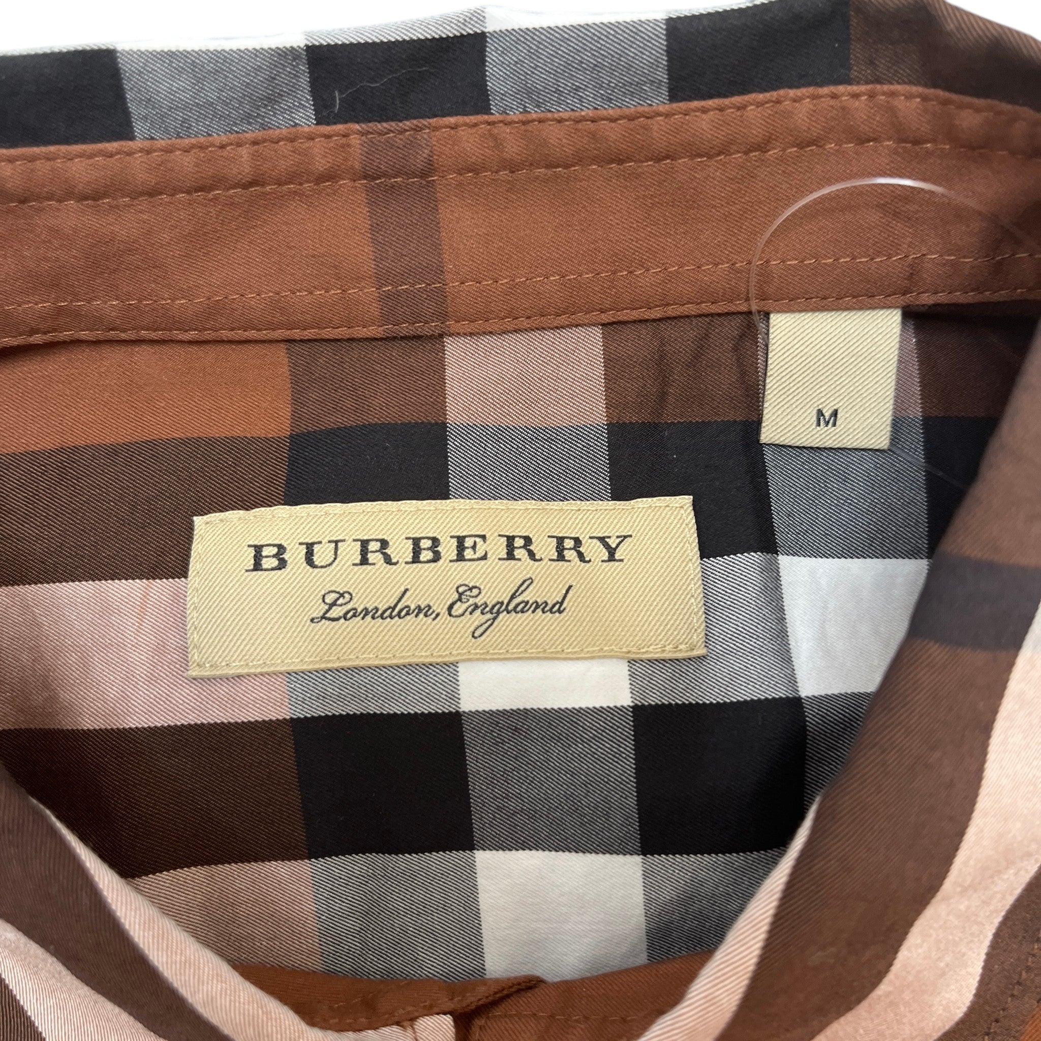 Men's Checkered Long Sleeve Shirt Brown Size M