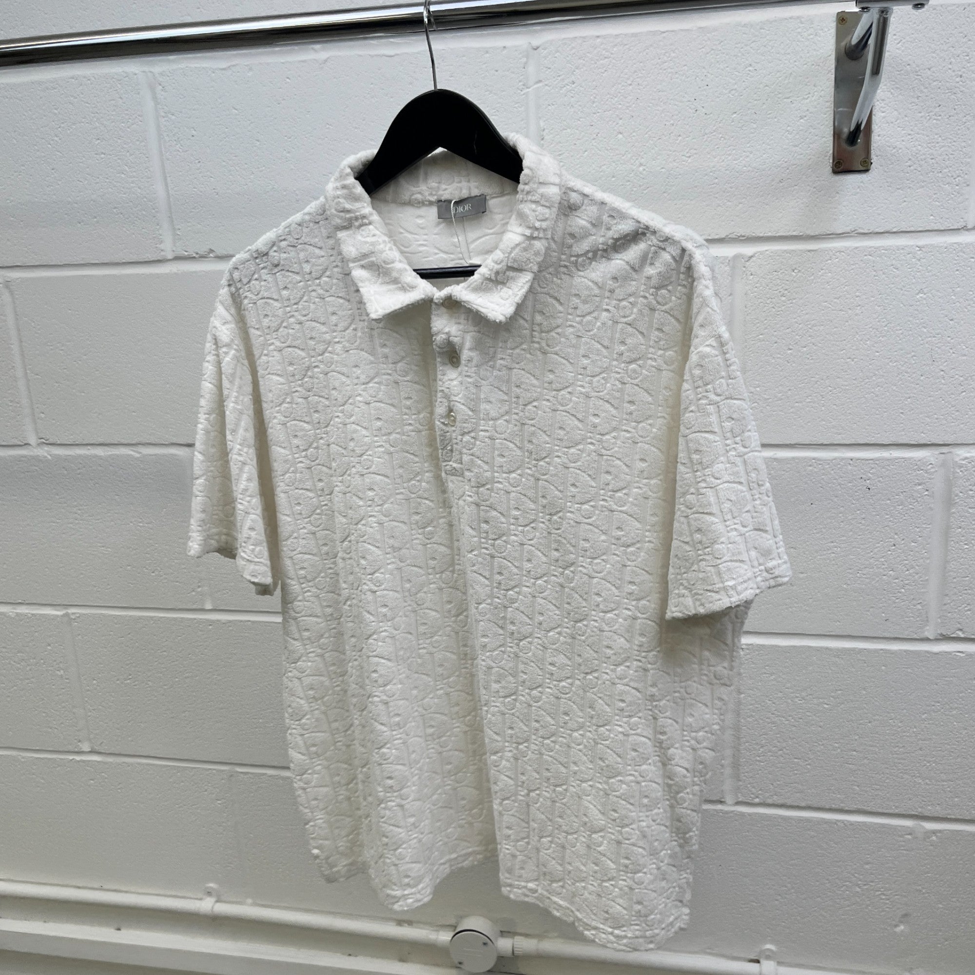 Men's Oblique Towelling Polo Shirt White Size XL