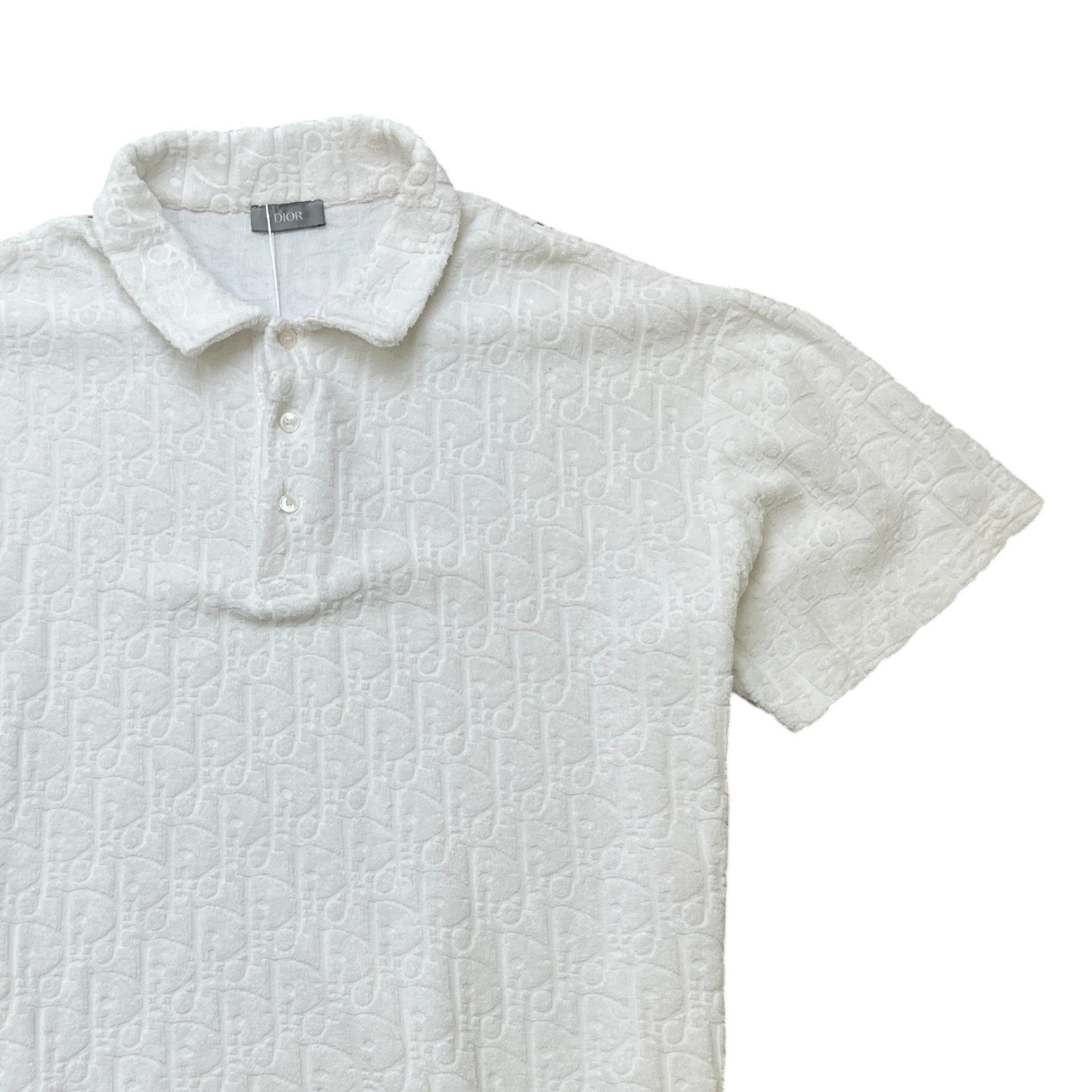 Men's Oblique Towelling Polo Shirt White Size XL