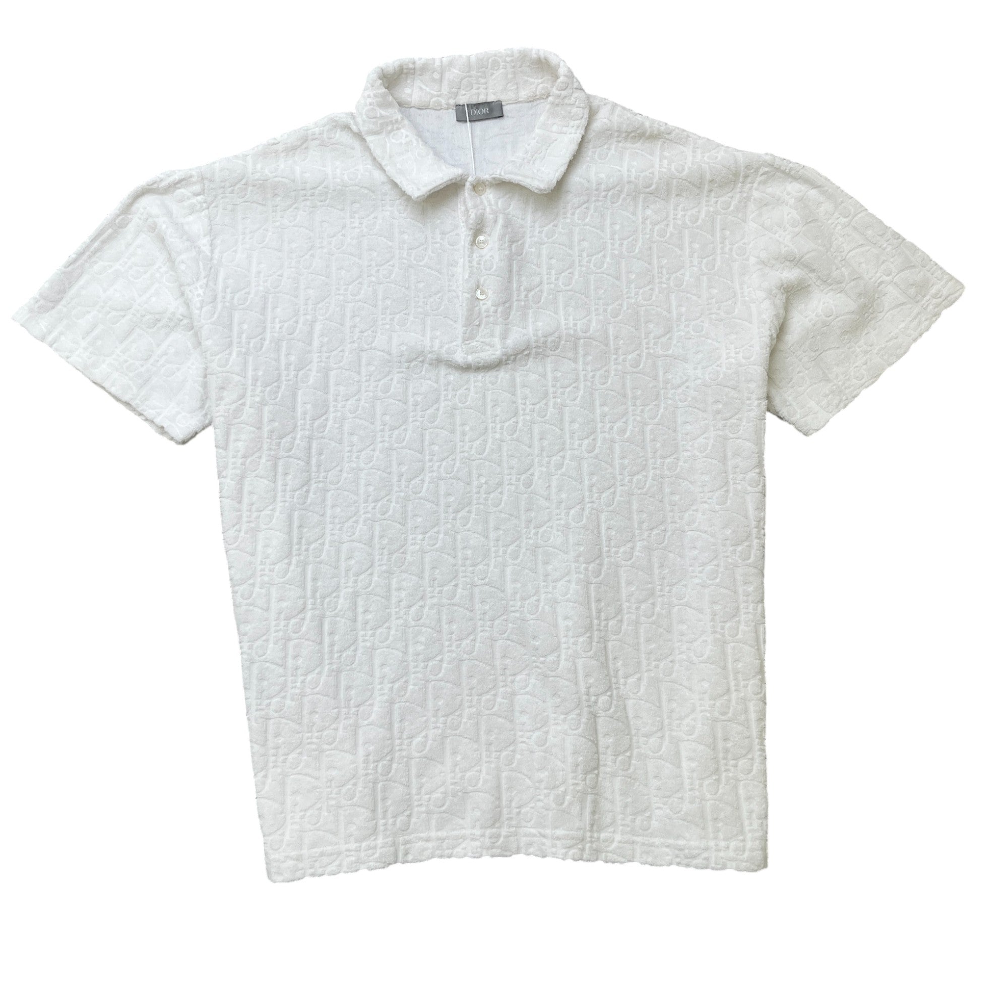 Men's Oblique Towelling Polo Shirt White Size XL