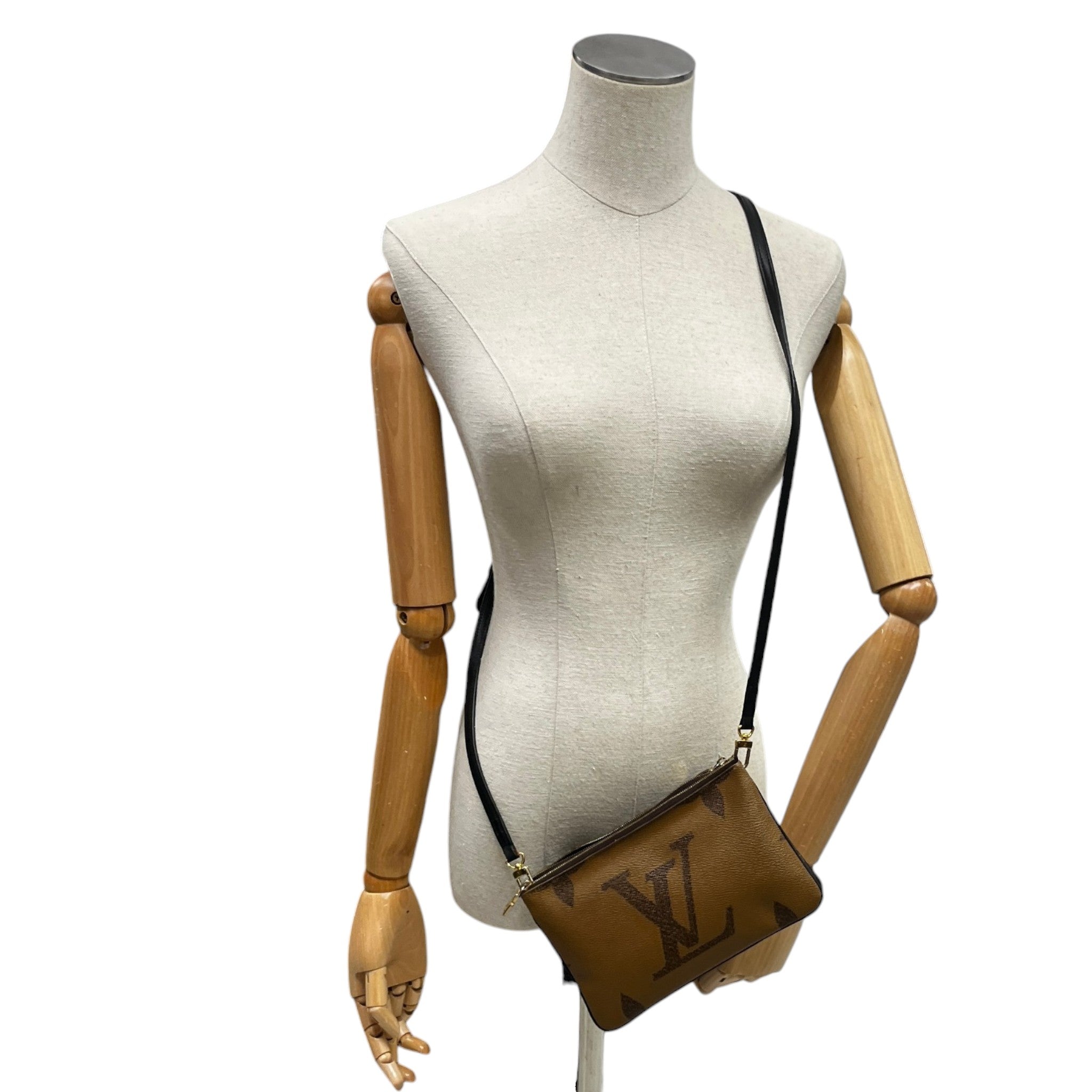 Women's Monogram Giant Double Zip Pochette Bag Brown