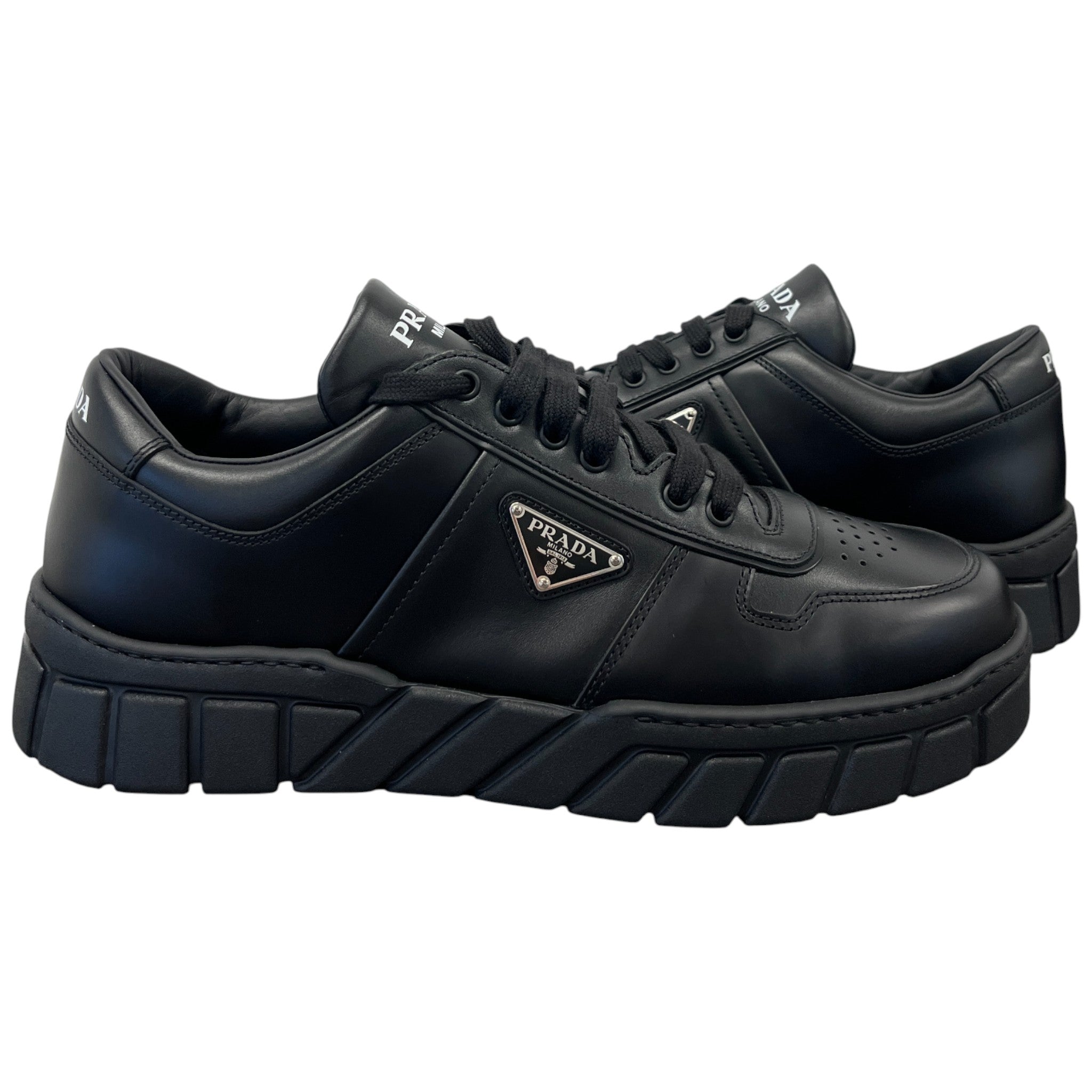 Men's Plaque Logo Low Trainers Black Size EU 46 / UK 12