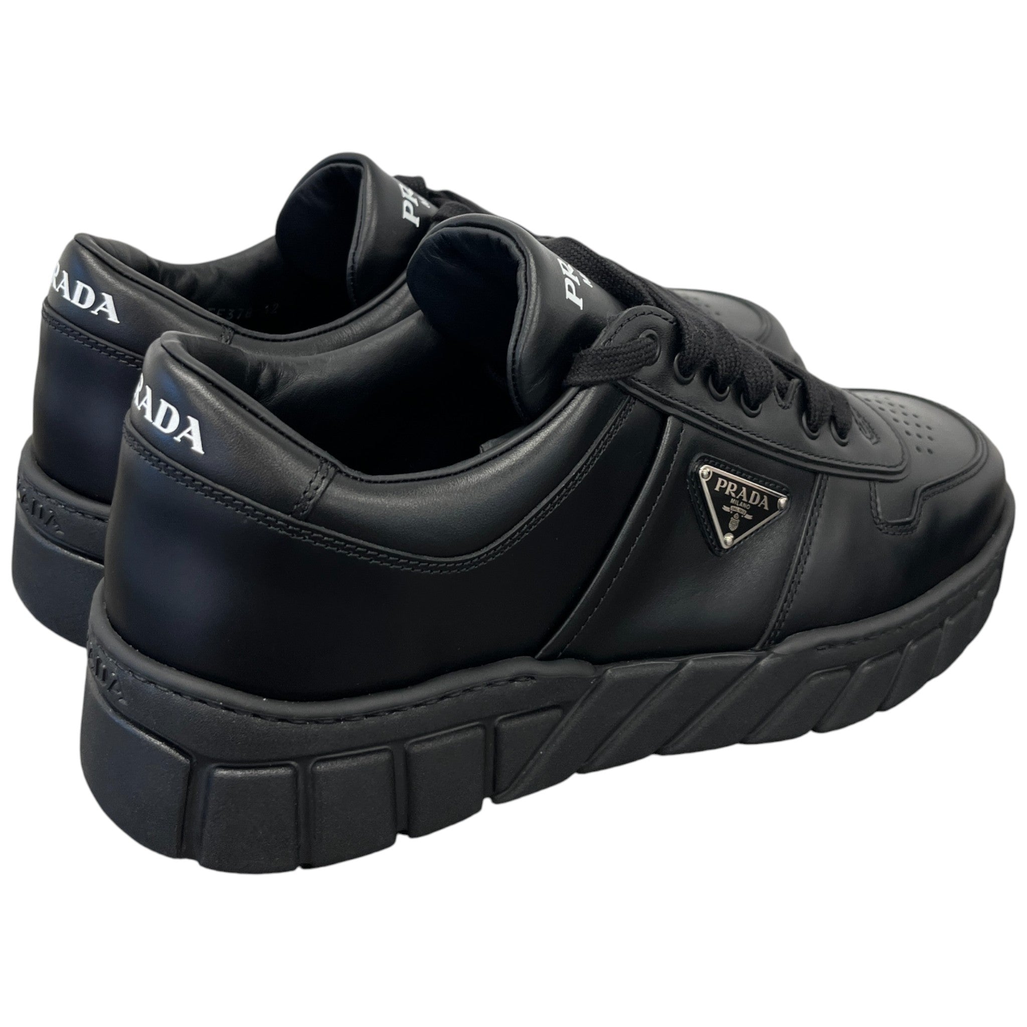 Men's Plaque Logo Low Trainers Black Size EU 46 / UK 12