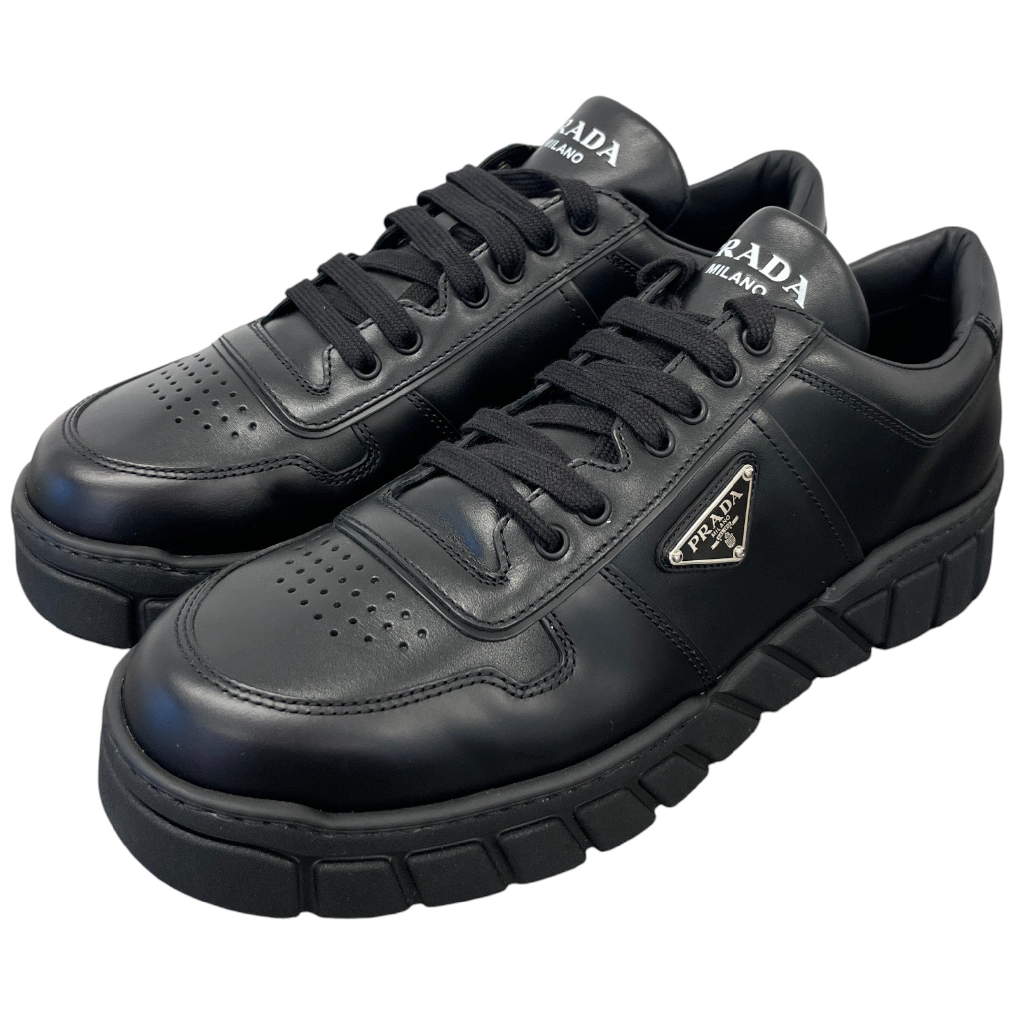 Men's Plaque Logo Low Trainers Black Size EU 46 / UK 12