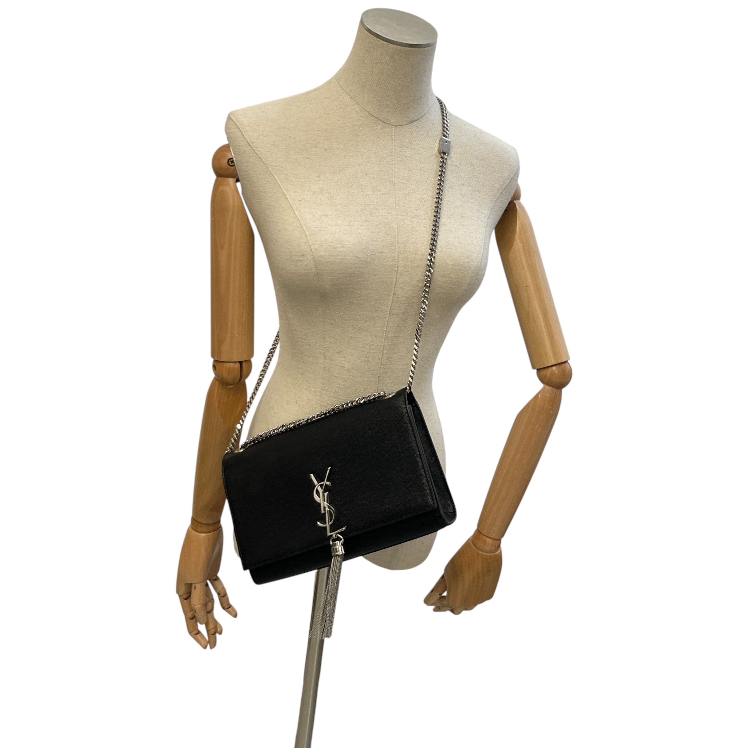 Women's Kate Medium Tassel In Grain De Poudre Bag Black