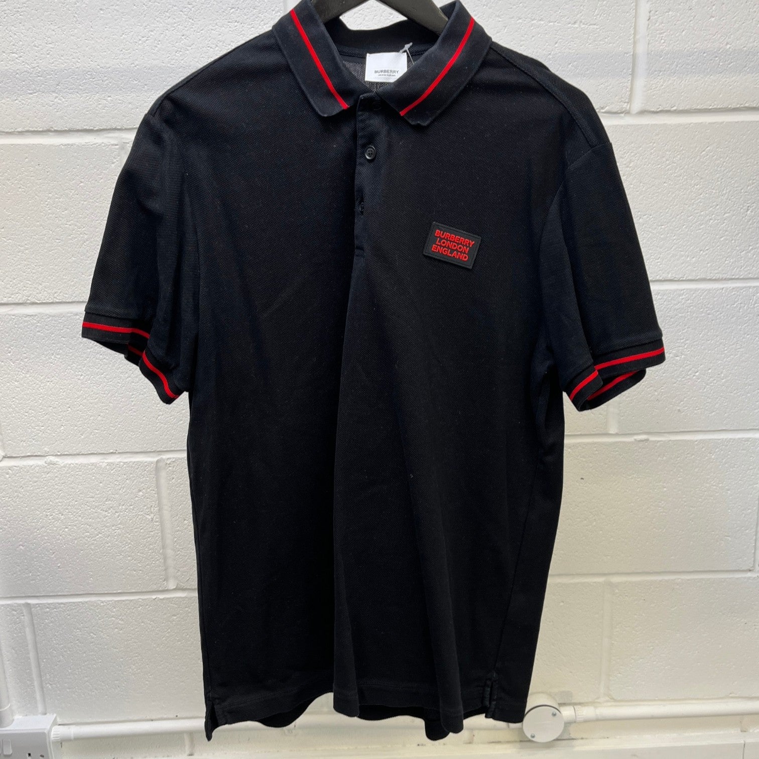 Men's Logo Patch Polo Shirt Black Size XL
