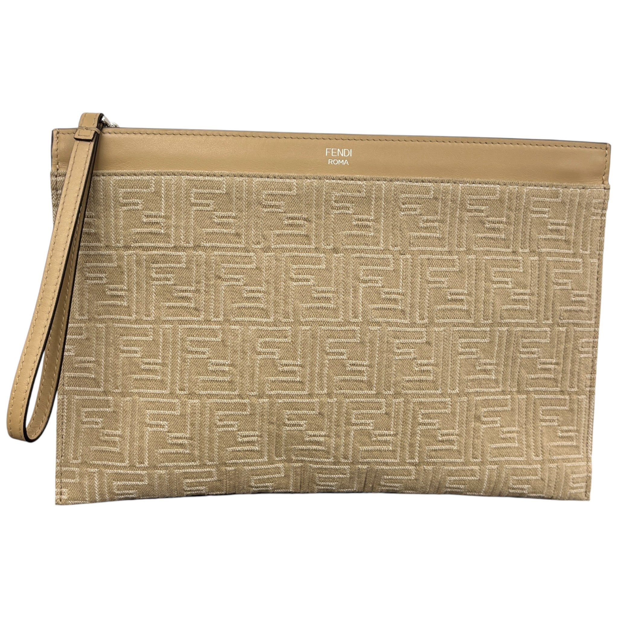 Ff Medium Flat Pouch Beige