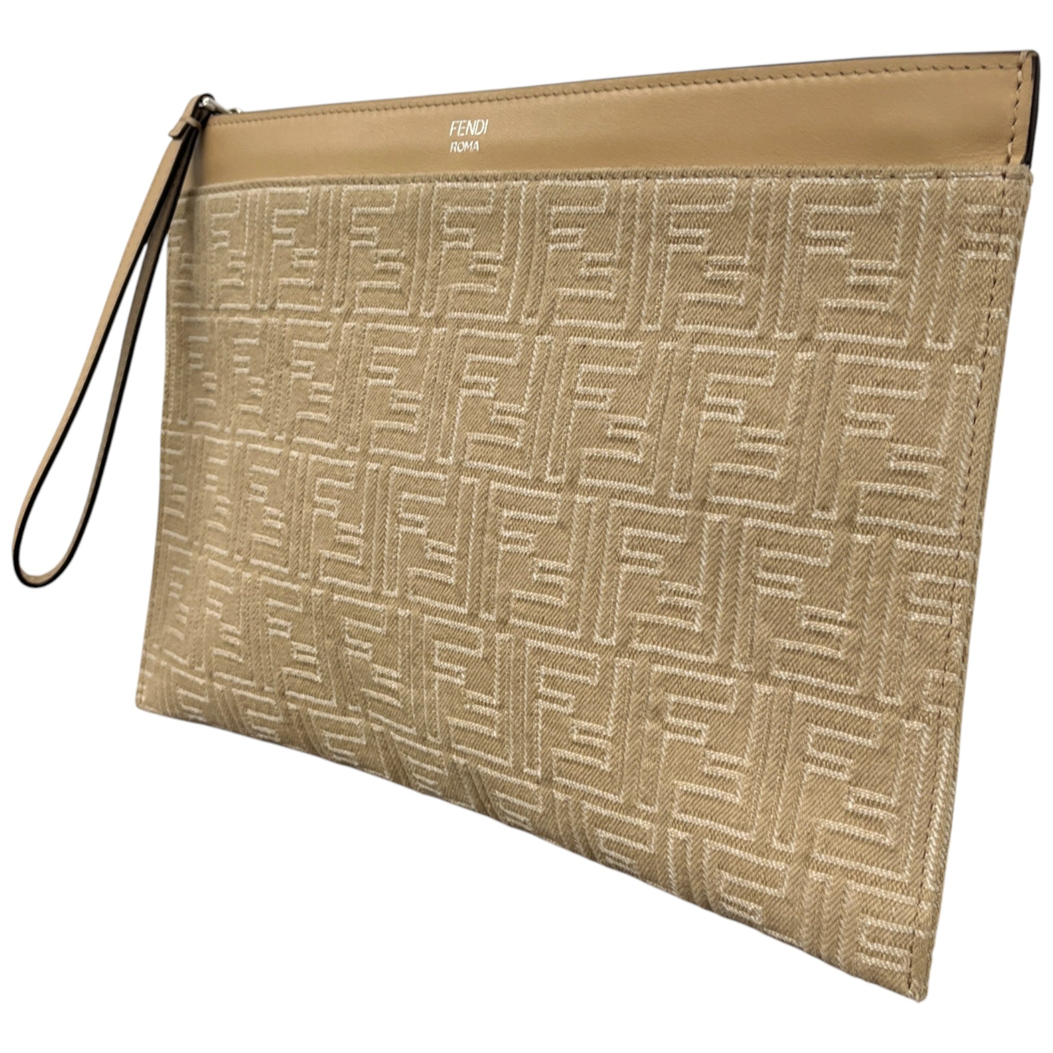 Ff Medium Flat Pouch Beige