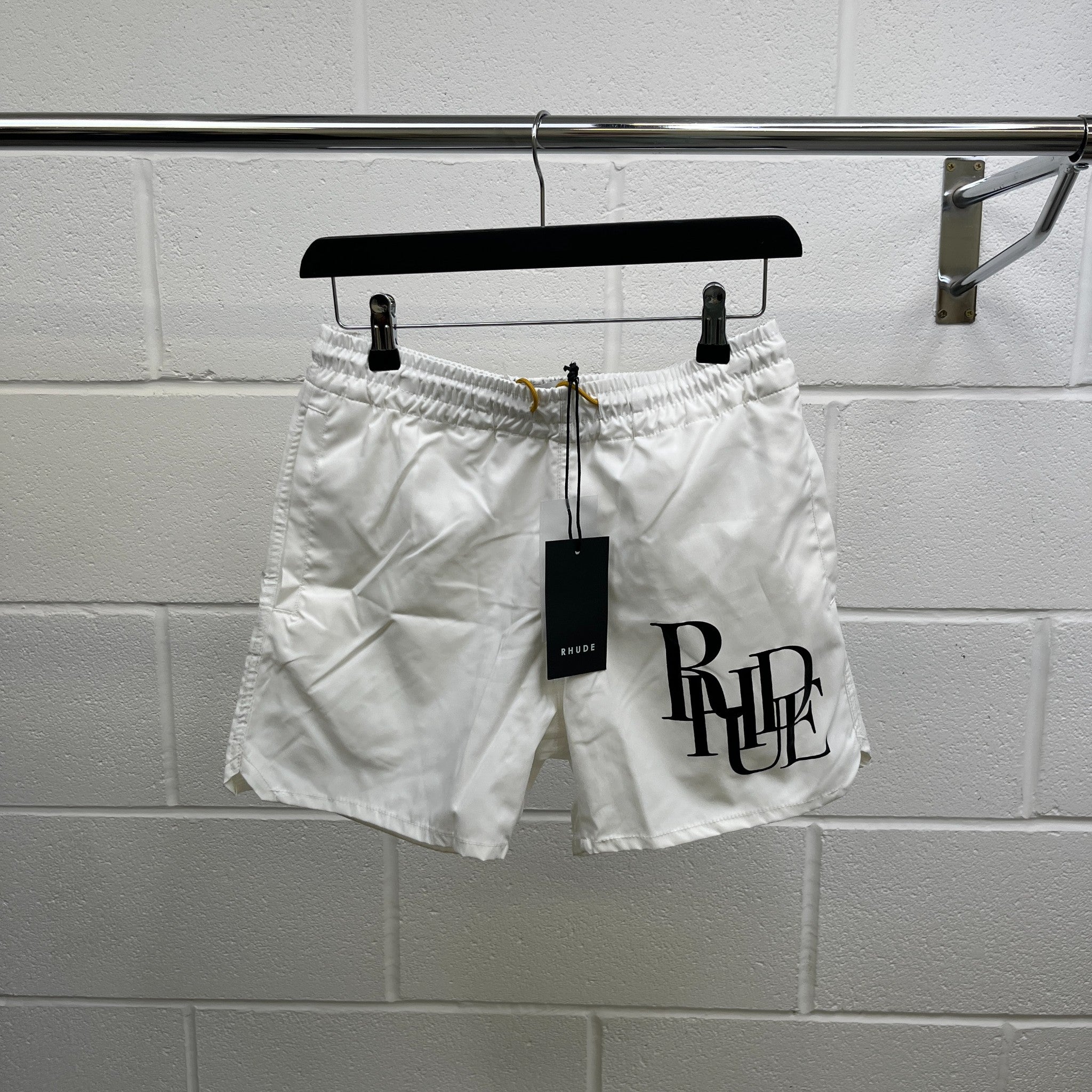 Men's Logo Print Swim Shorts White Size S