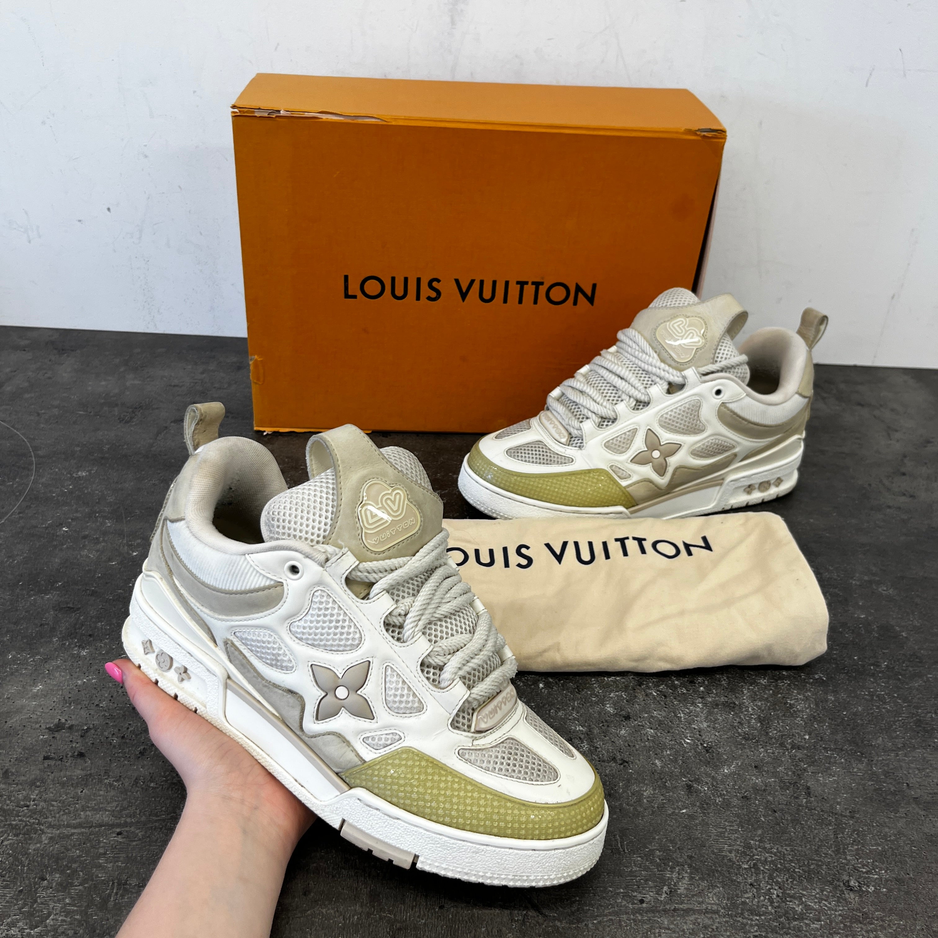 Men's Lv Skate Low Trainers Beige Size EU 40.5 / UK 6.5