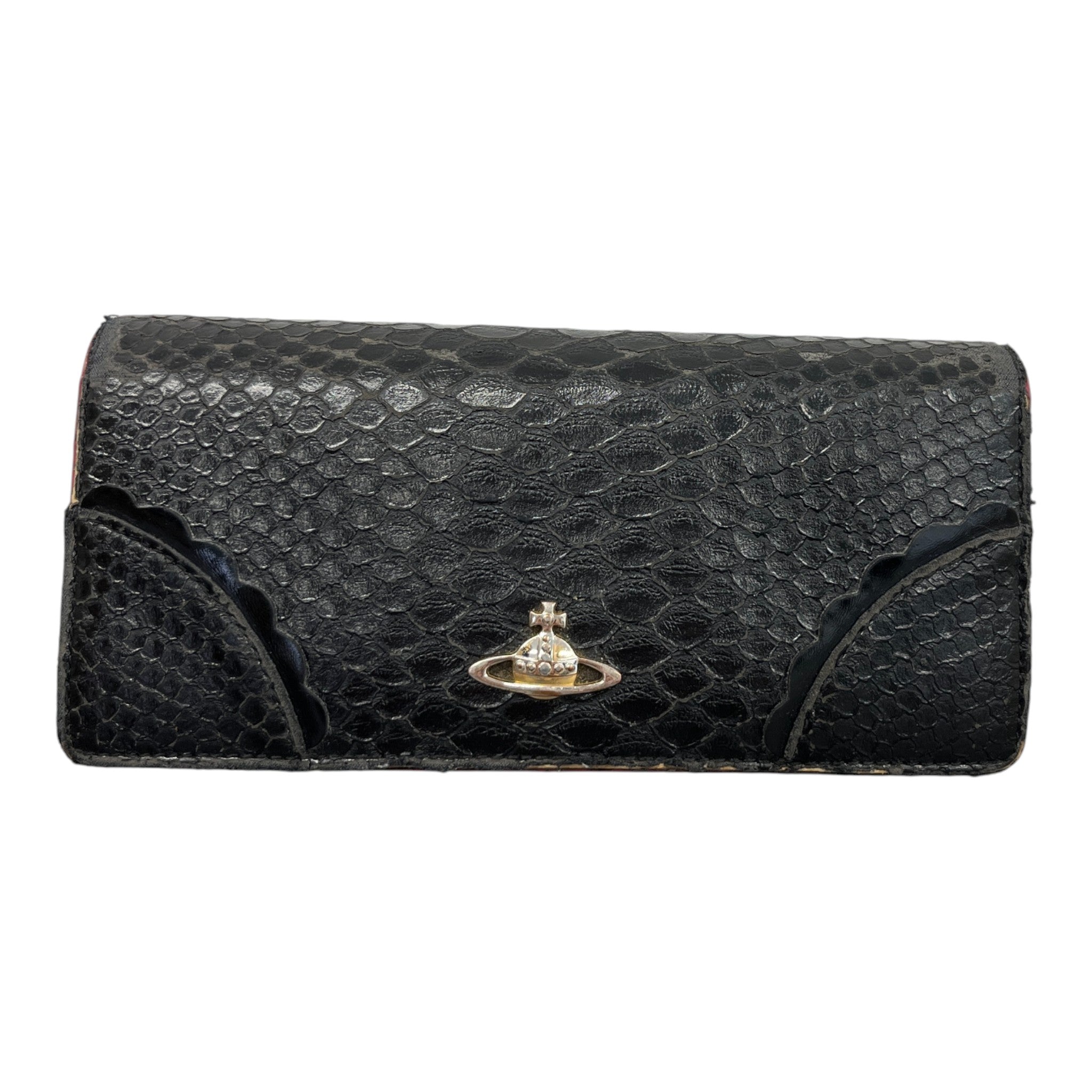 Women's Orb Logo Frilly Snake Skin Purse Black
