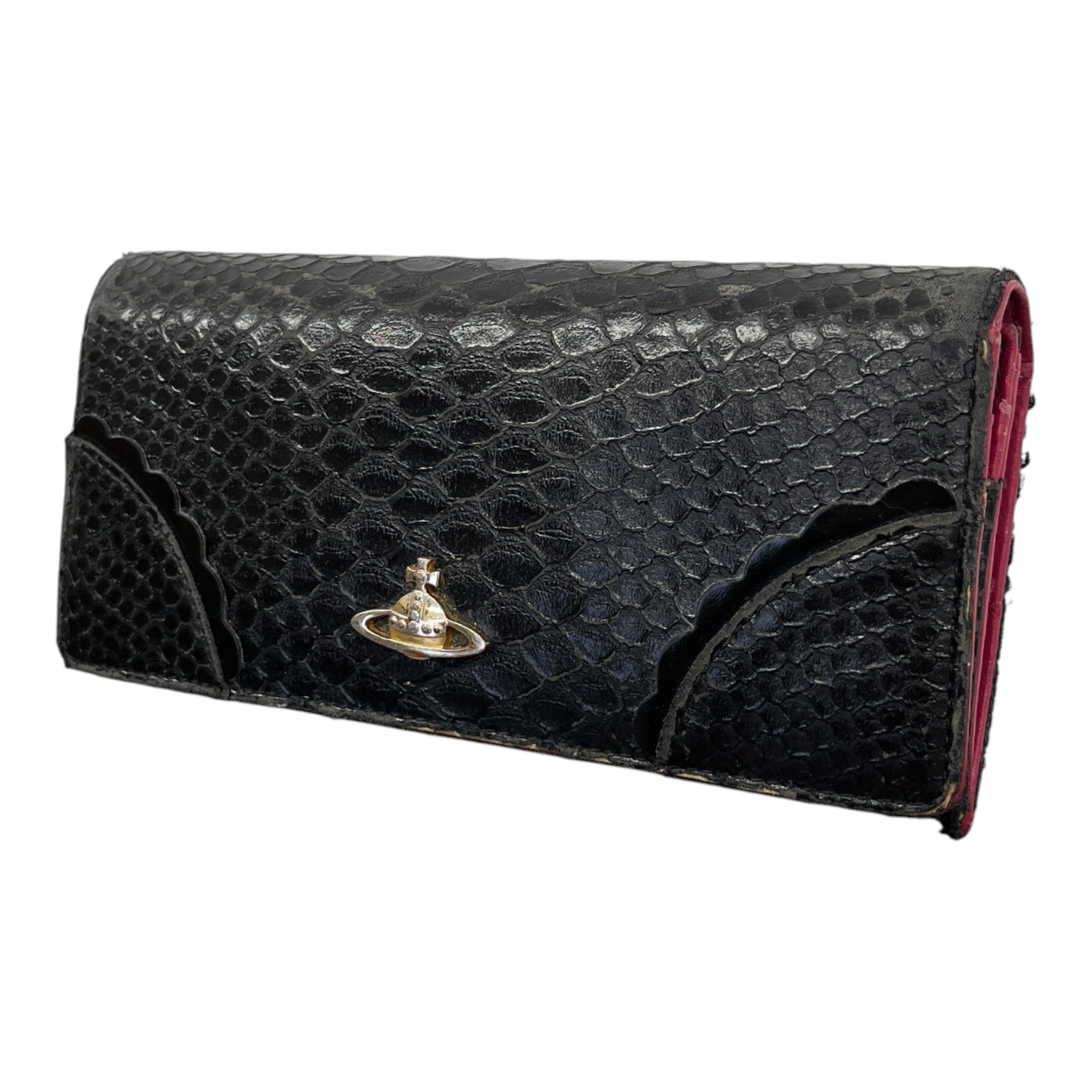Women's Orb Logo Frilly Snake Skin Purse Black