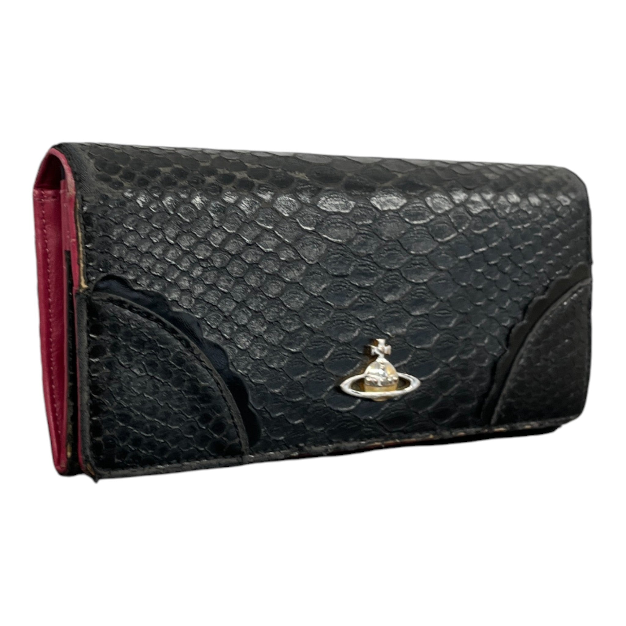 Women's Orb Logo Frilly Snake Skin Purse Black