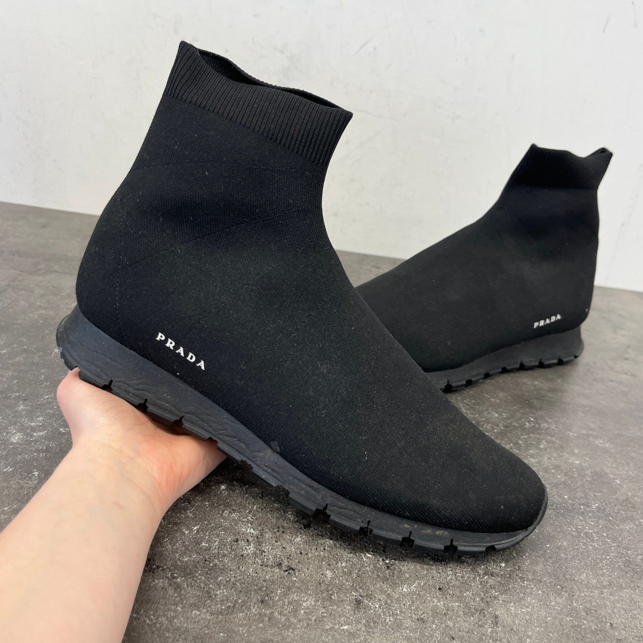 Men's Knit Fabric Sock Runner High Trainers Black Size EU 42 / UK 8
