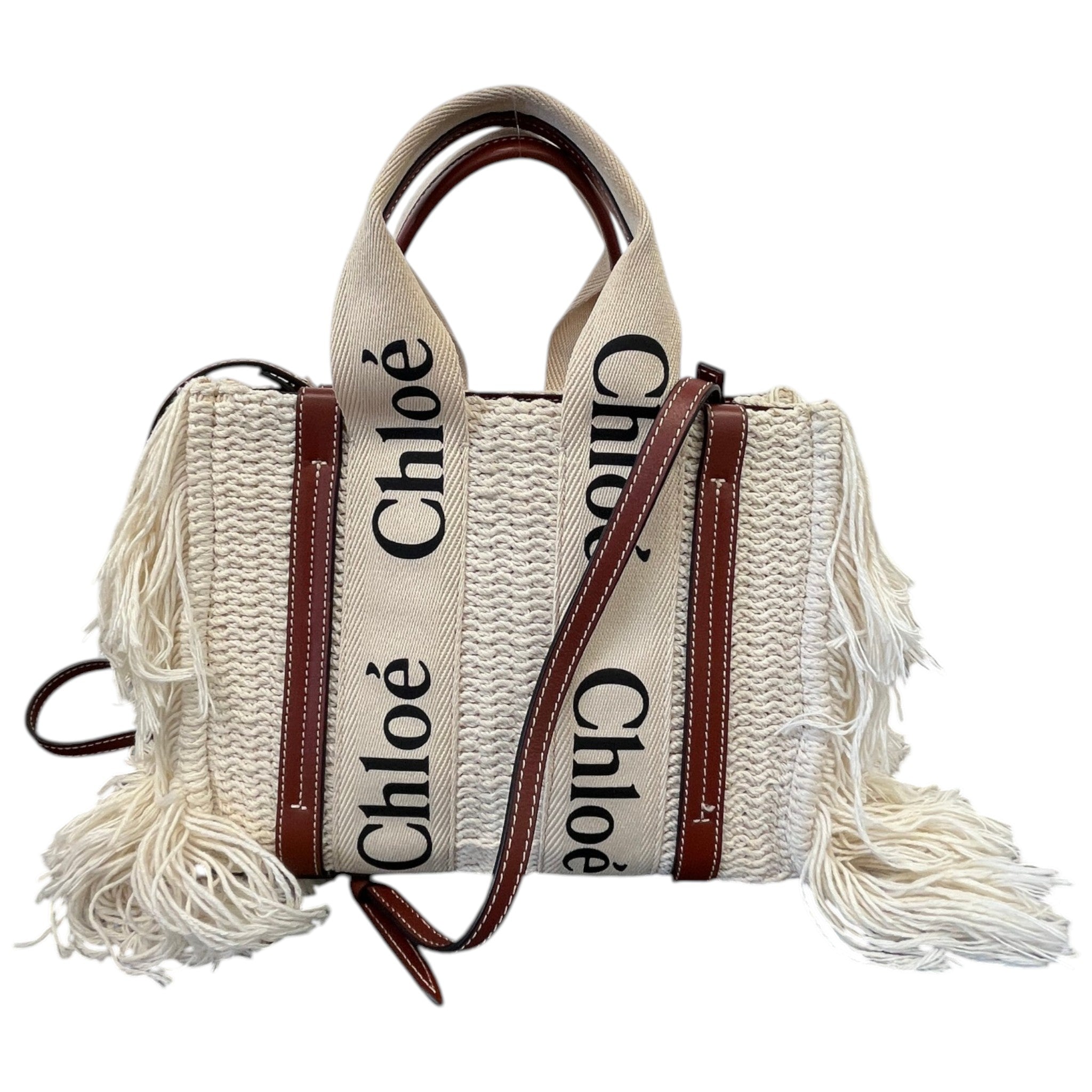 Women's Small Woody Fringe Tote Bag White