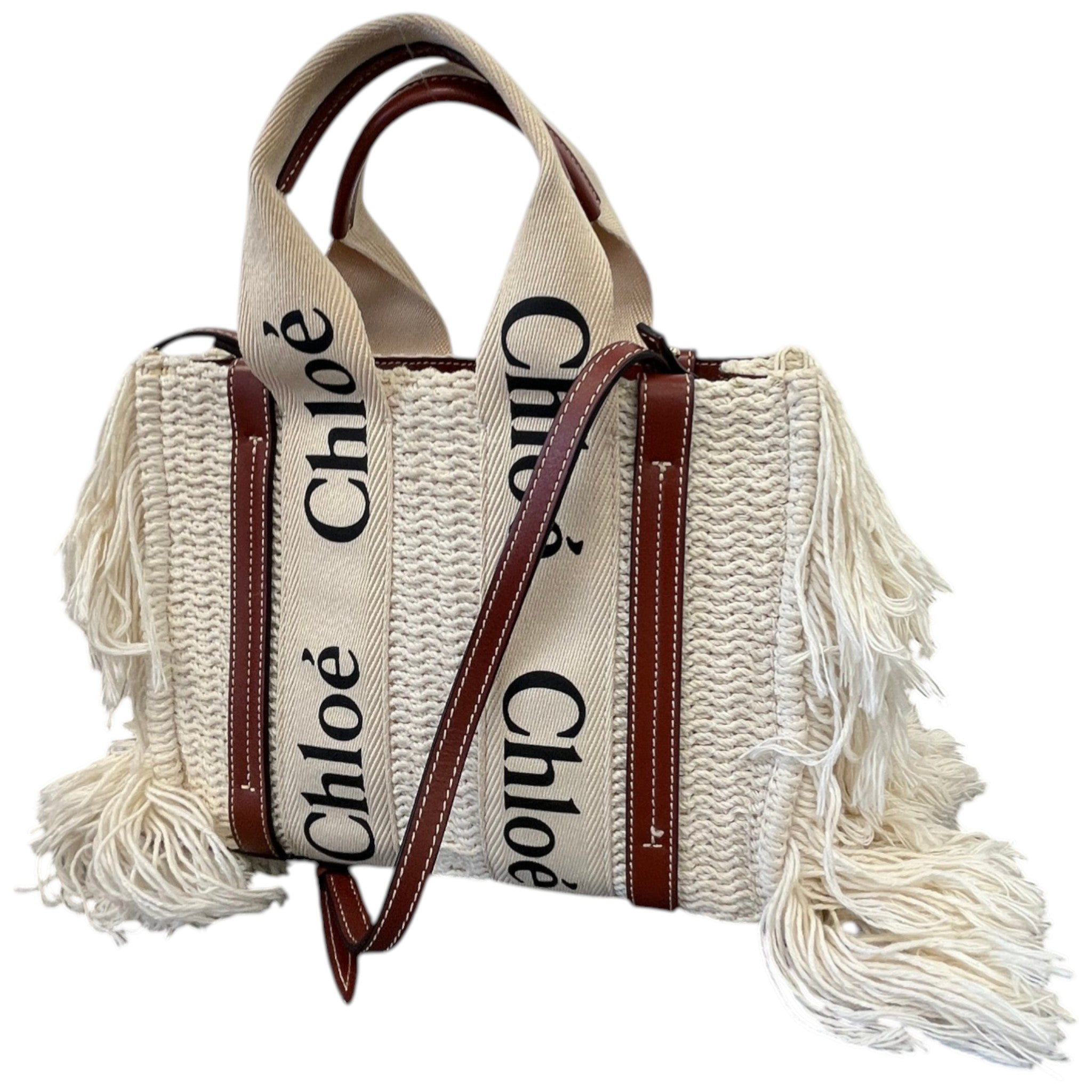 Women's Small Woody Fringe Tote Bag White