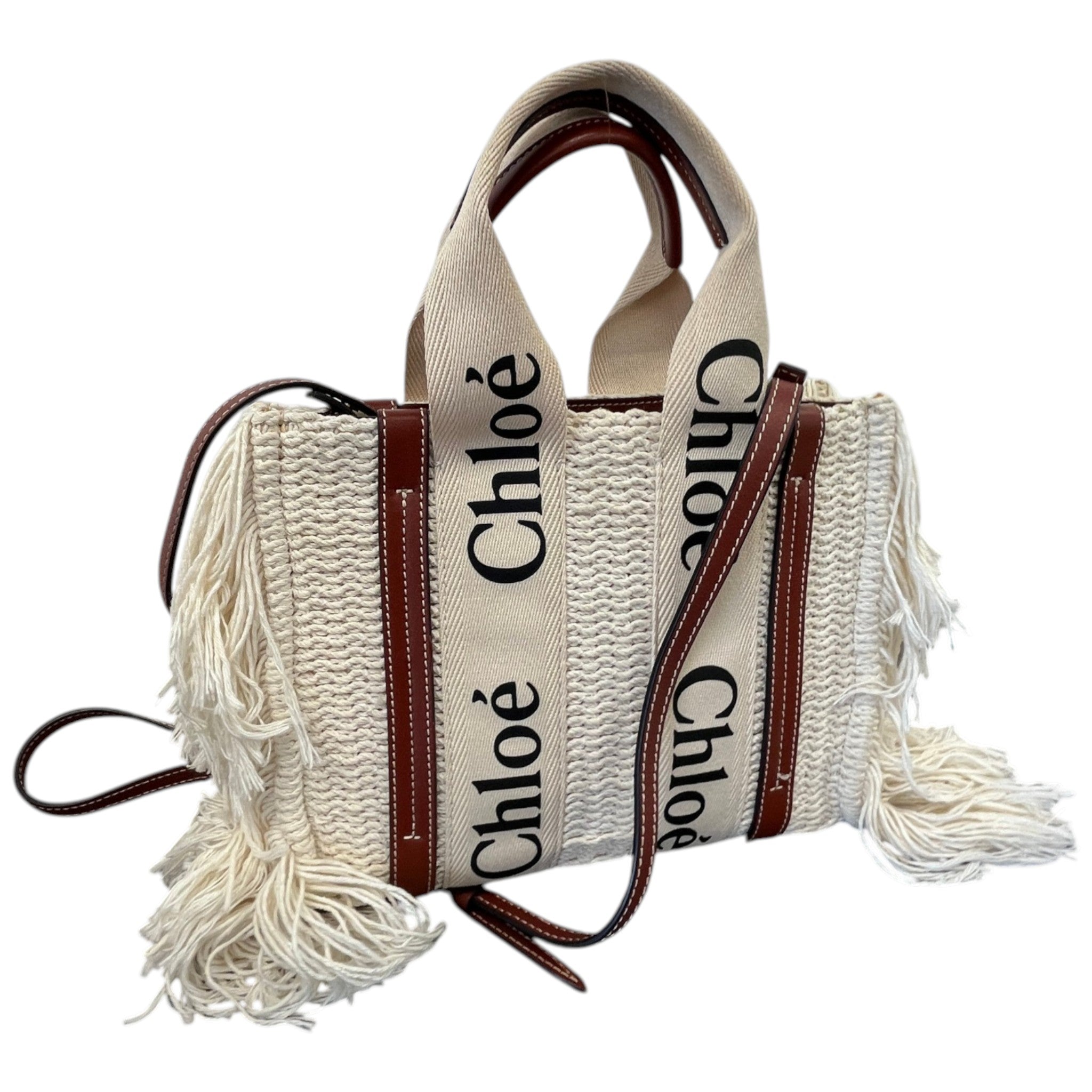 Women's Small Woody Fringe Tote Bag White
