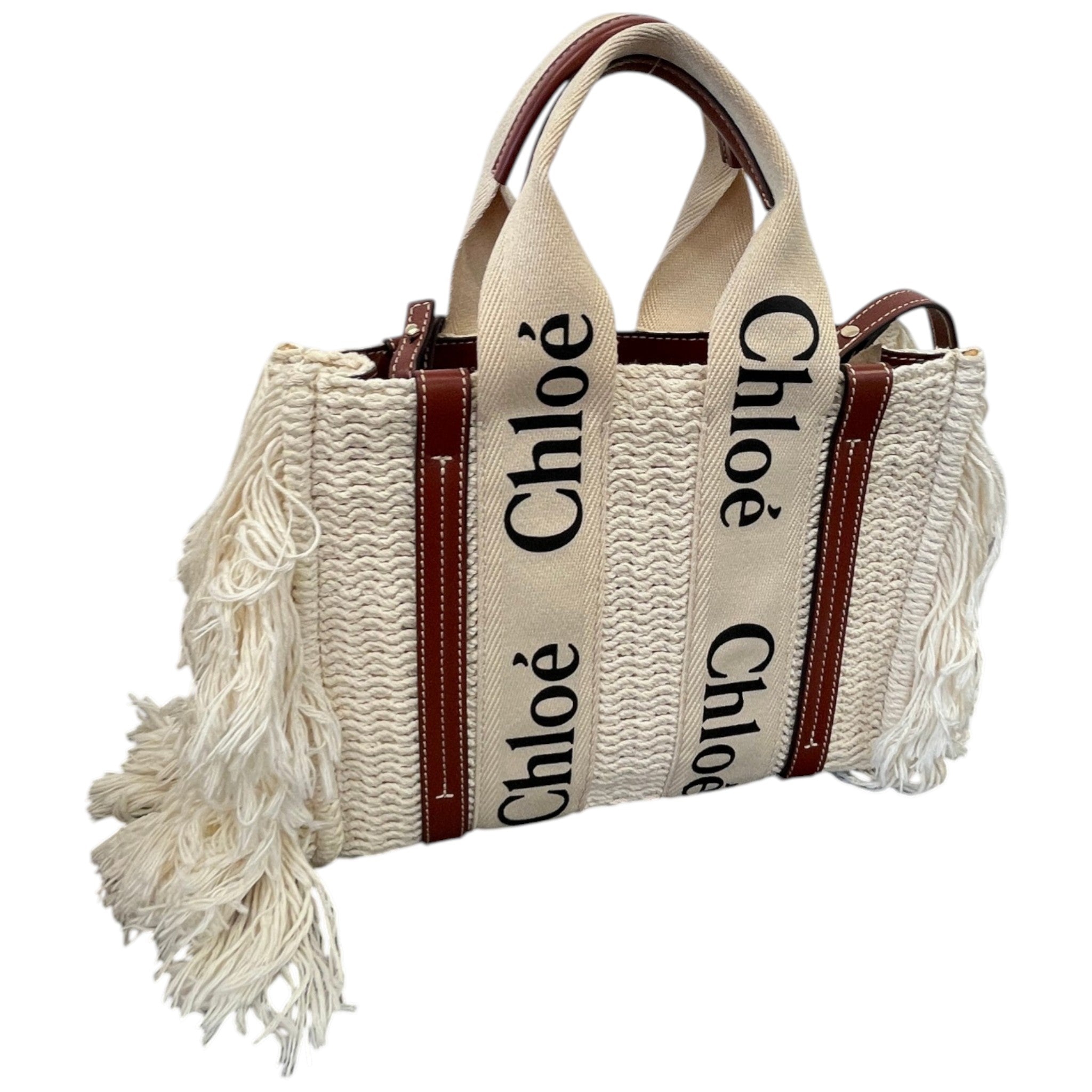 Women's Small Woody Fringe Tote Bag White