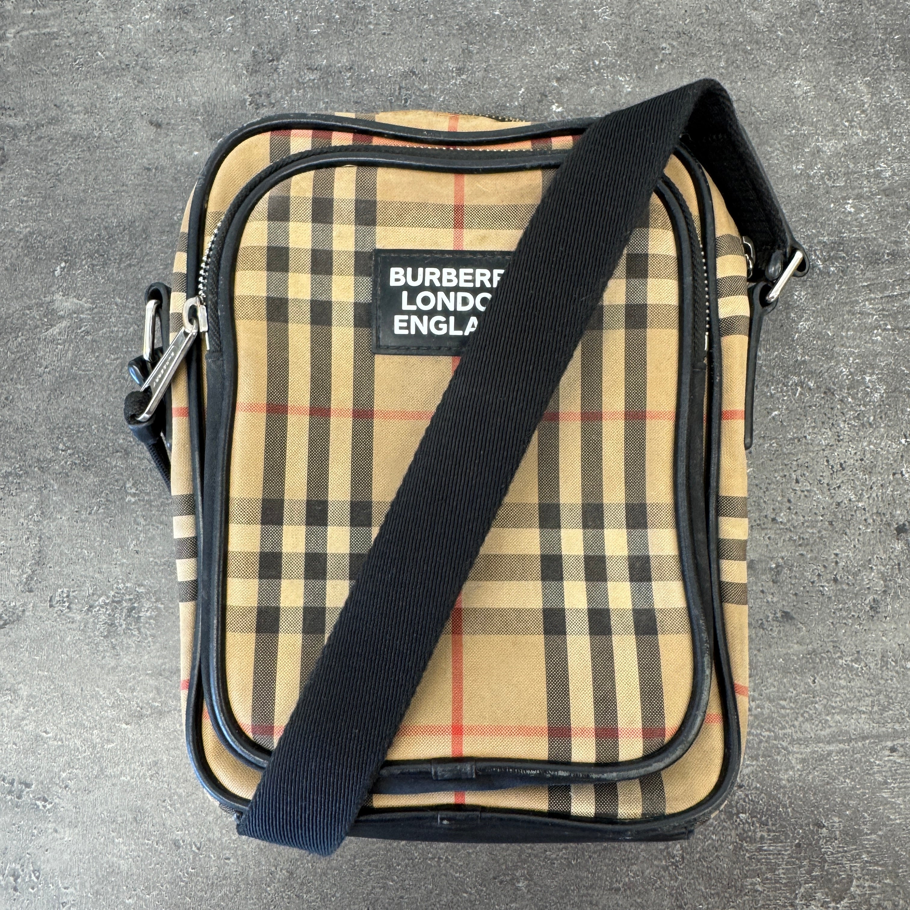Men's Freddie Vintage Check Messenger Bag Beige