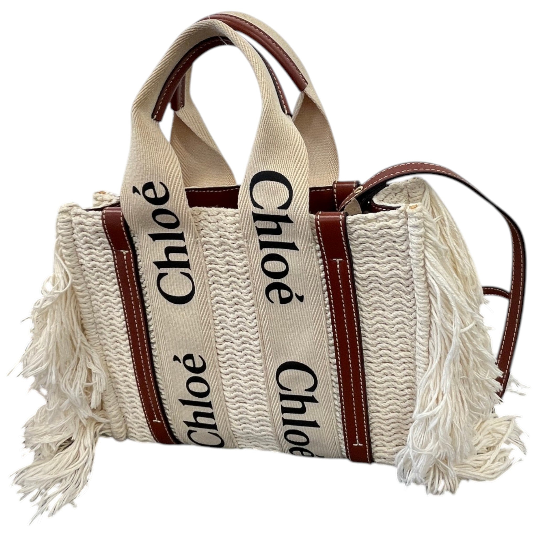 Women's Small Woody Fringe Tote Bag White