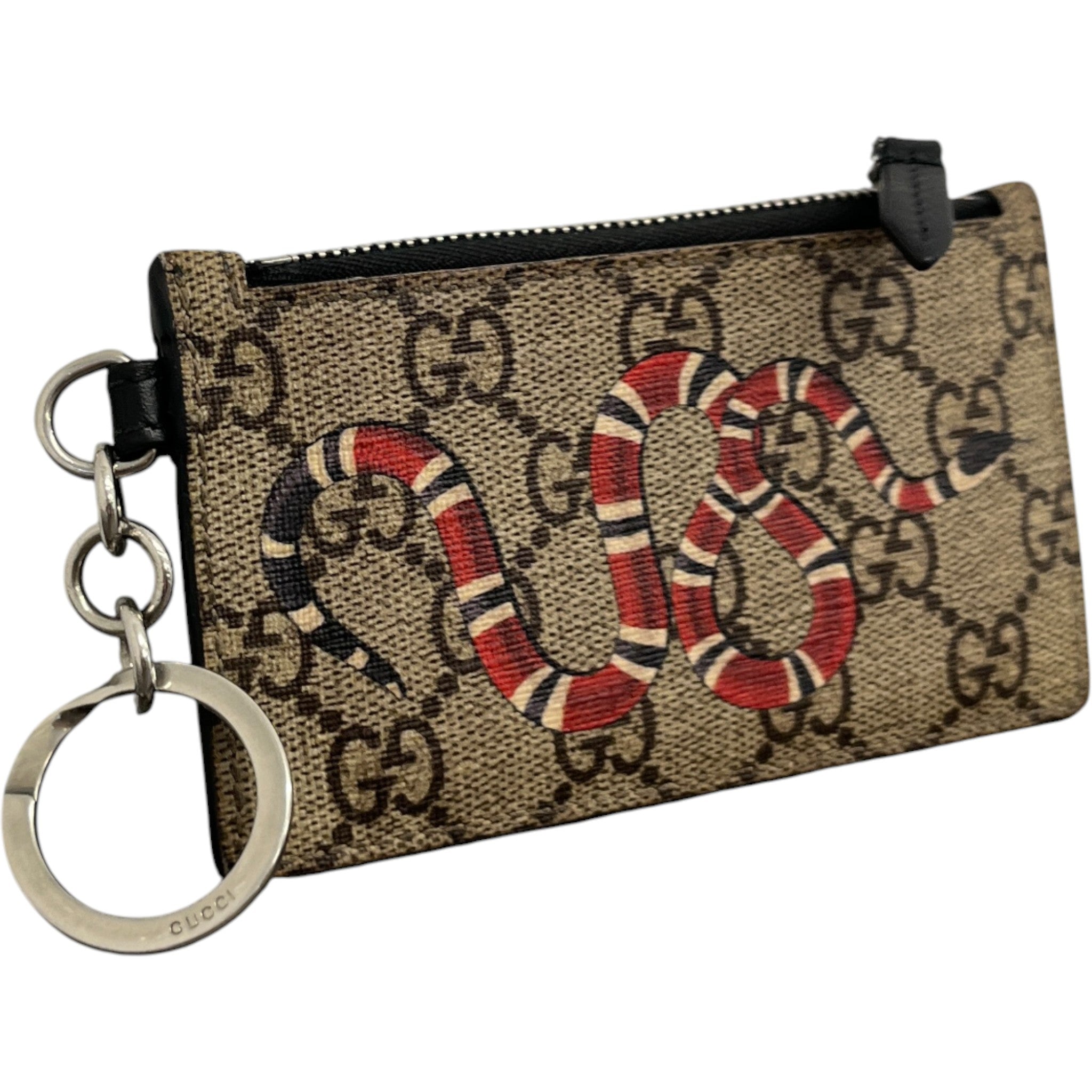 Men's Gg Supreme Kingsnake Lanyard Card Holder Beige