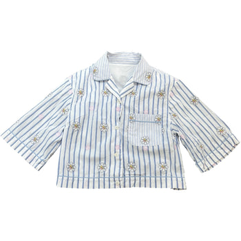 Women's Striped Daisy Gg Cropped Short Sleeve Shirt White Size XXS