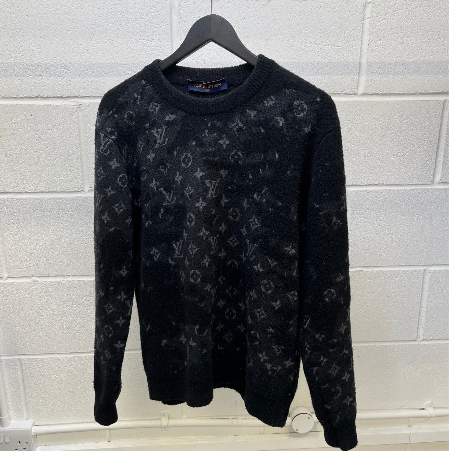 Men's Distressed Monogram Jumper Black Size M