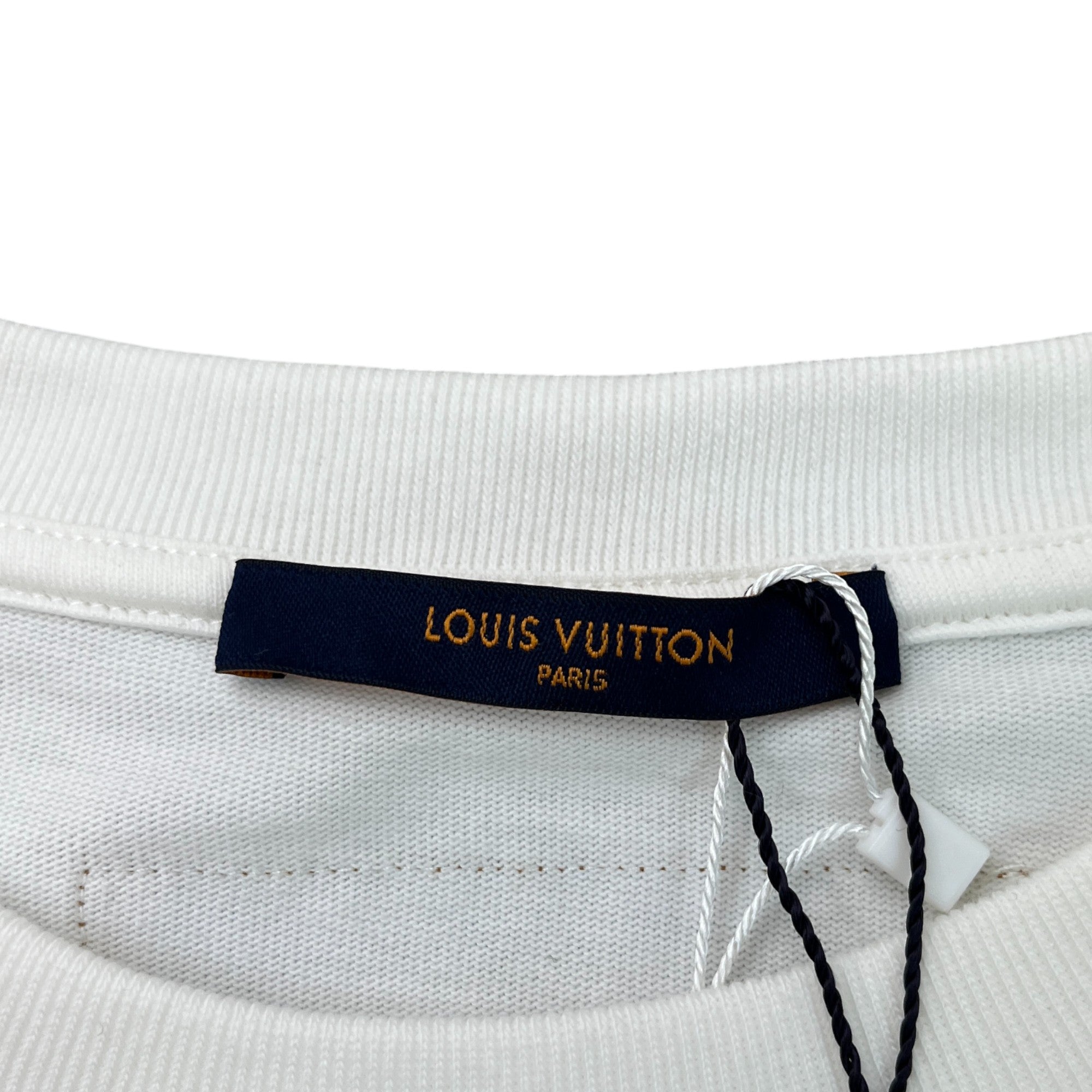 Men's Lv Embroidered Pendant Logo T-Shirt White Size L