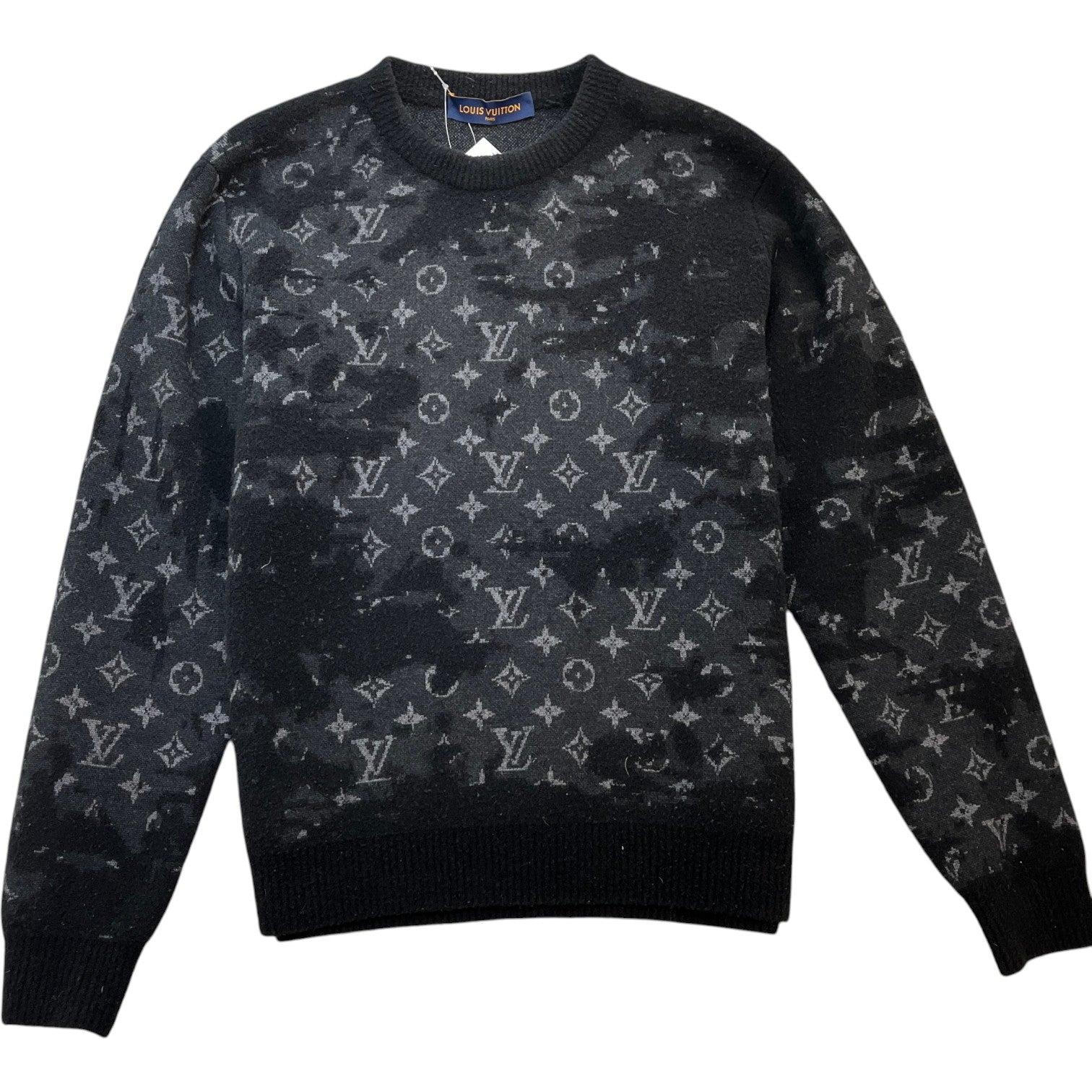 Men's Distressed Monogram Jumper Black Size M