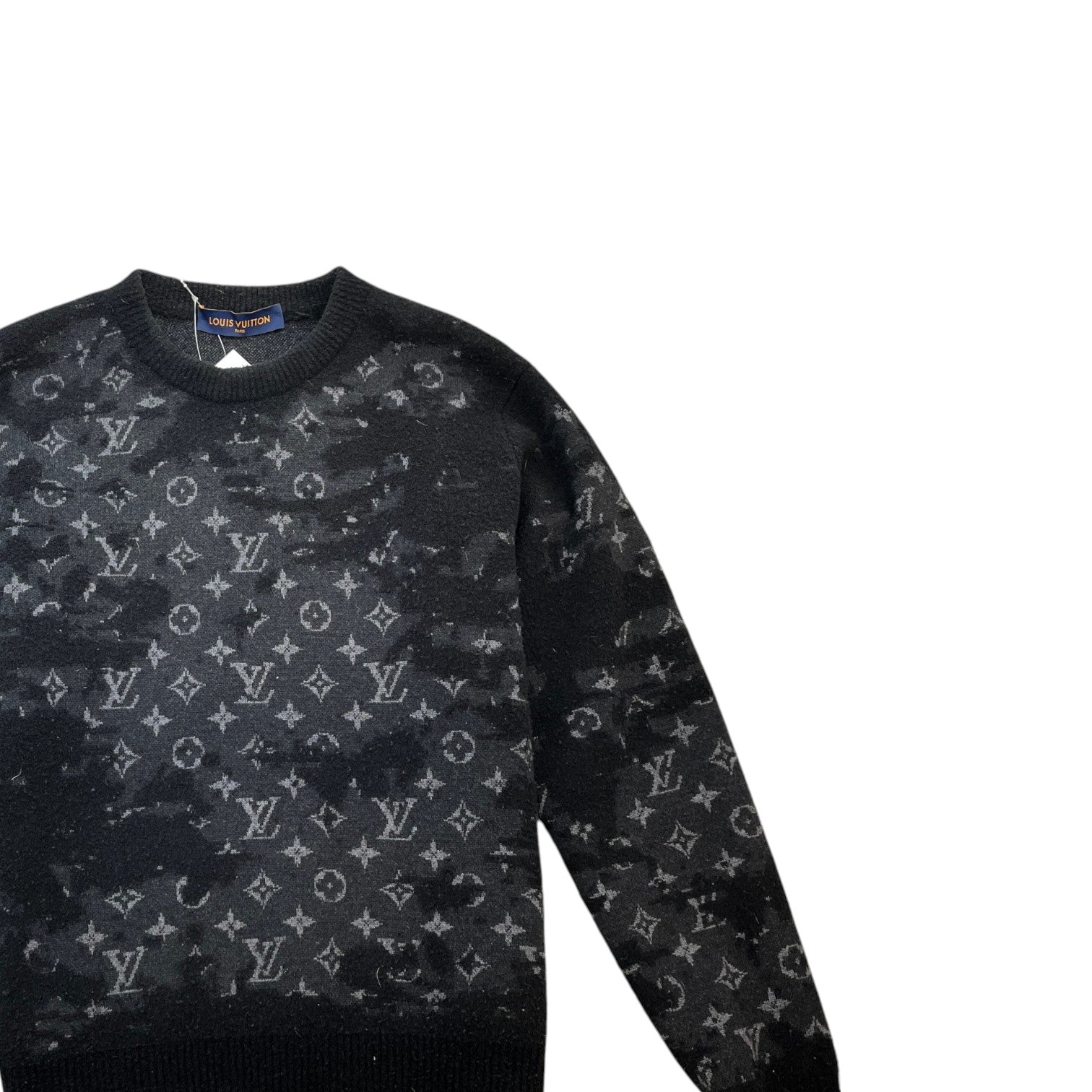 Men's Distressed Monogram Jumper Black Size M