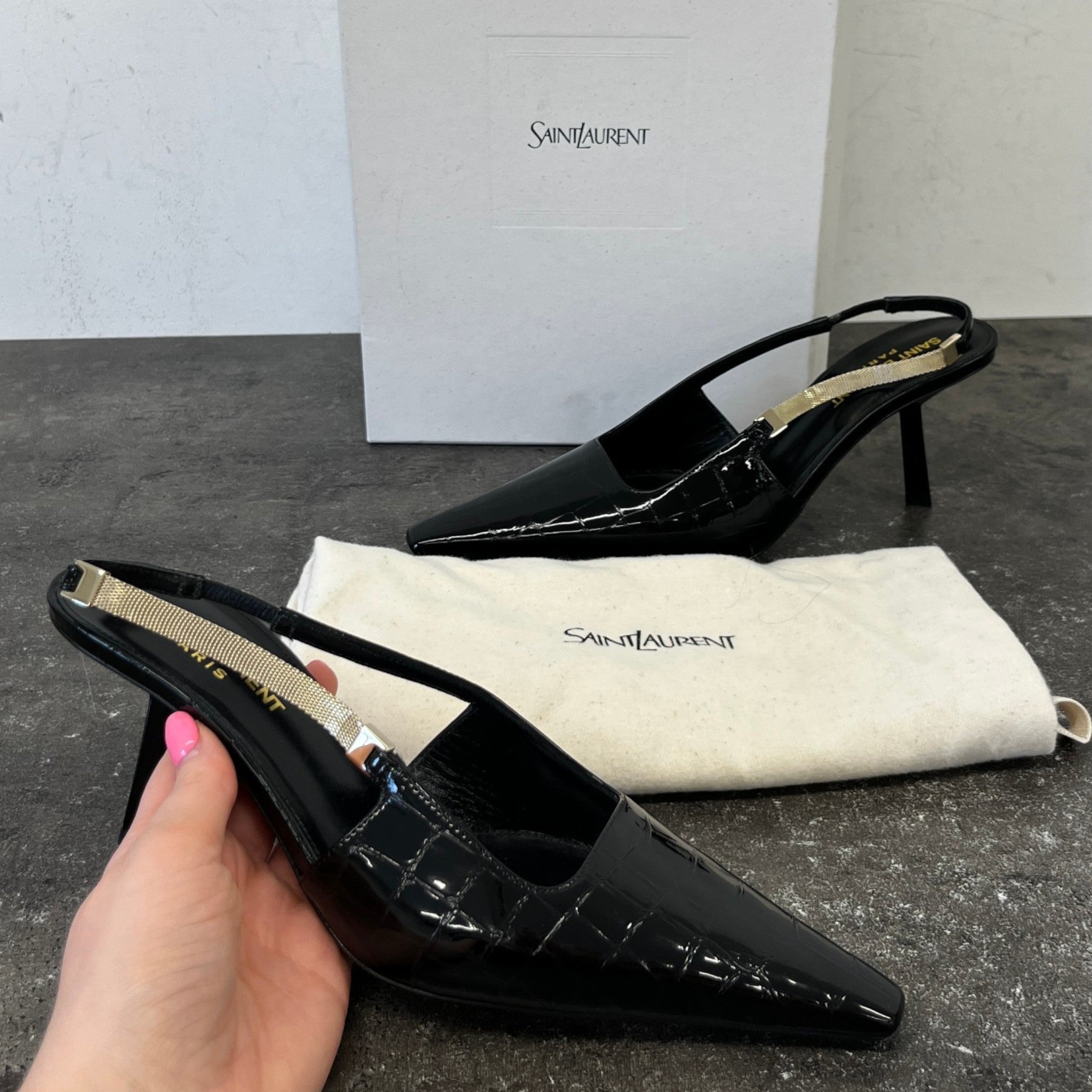 Women's Blake Croc 75 Pump Slingback Heels Black Size EU 36 / UK 3
