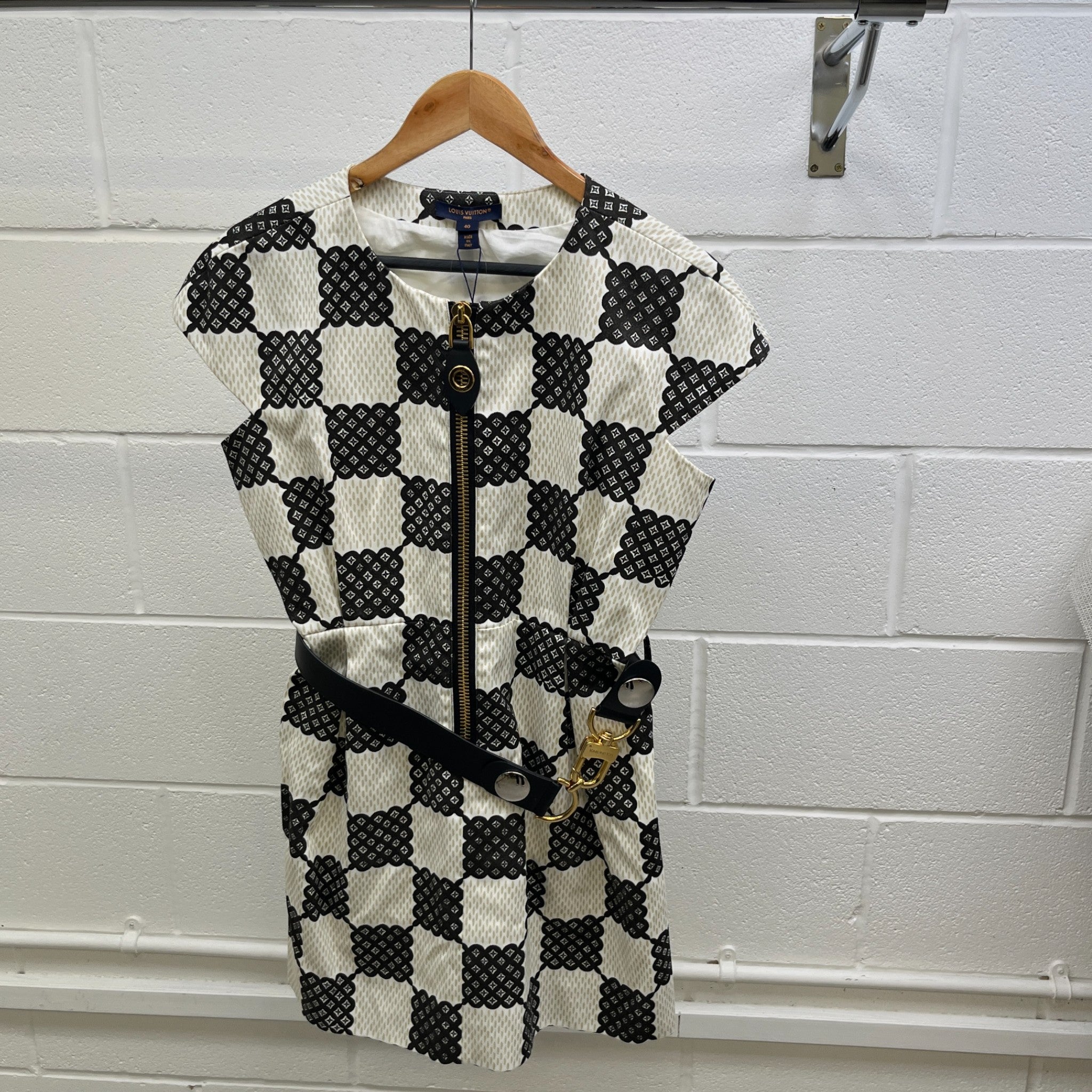 Women's Graphic Damier Dress Top Black Size M