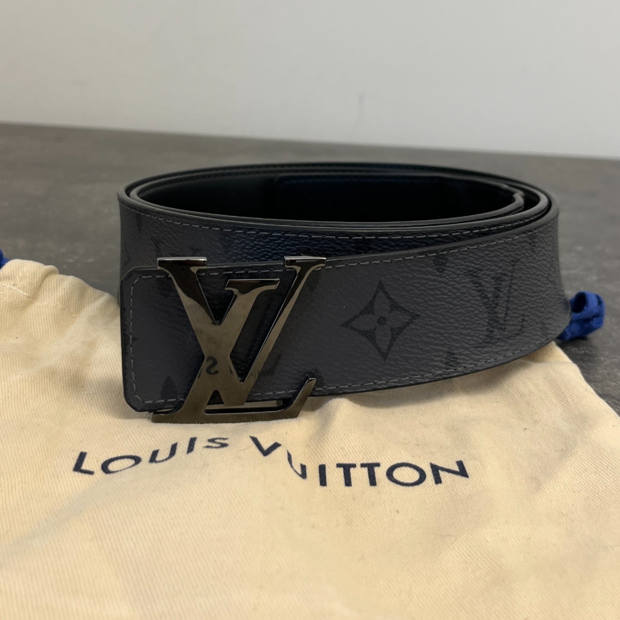 Men's Reversible Monogram Belt Grey Size Waist 38"