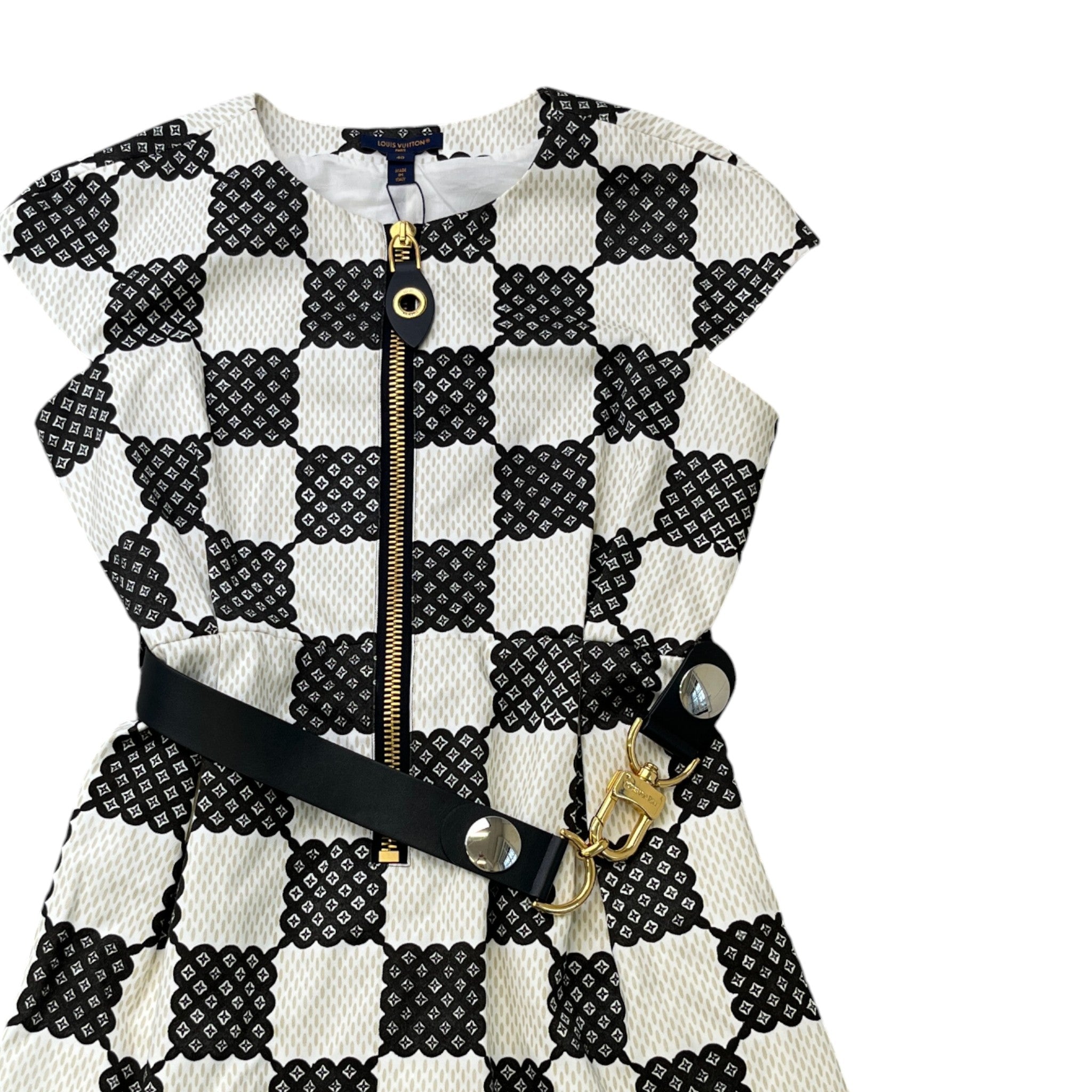 Women's Graphic Damier Dress Top Black Size M